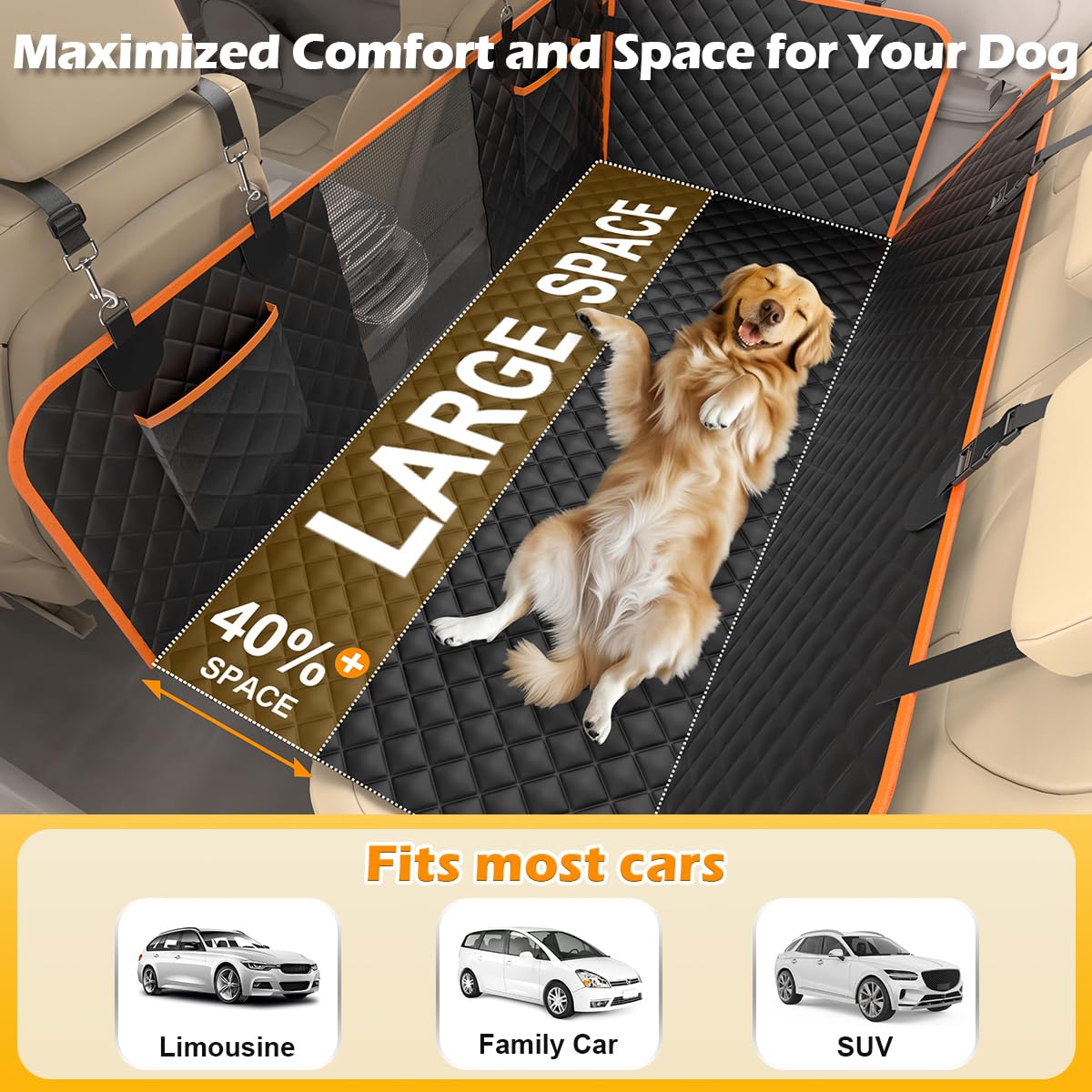 Dog Car Seat Cover For Back Seat With Hard Bottom, 2025 Upgraded Waterproof Dog Seat Extender Holds 465Lbs, Anti-Scratch Hammock