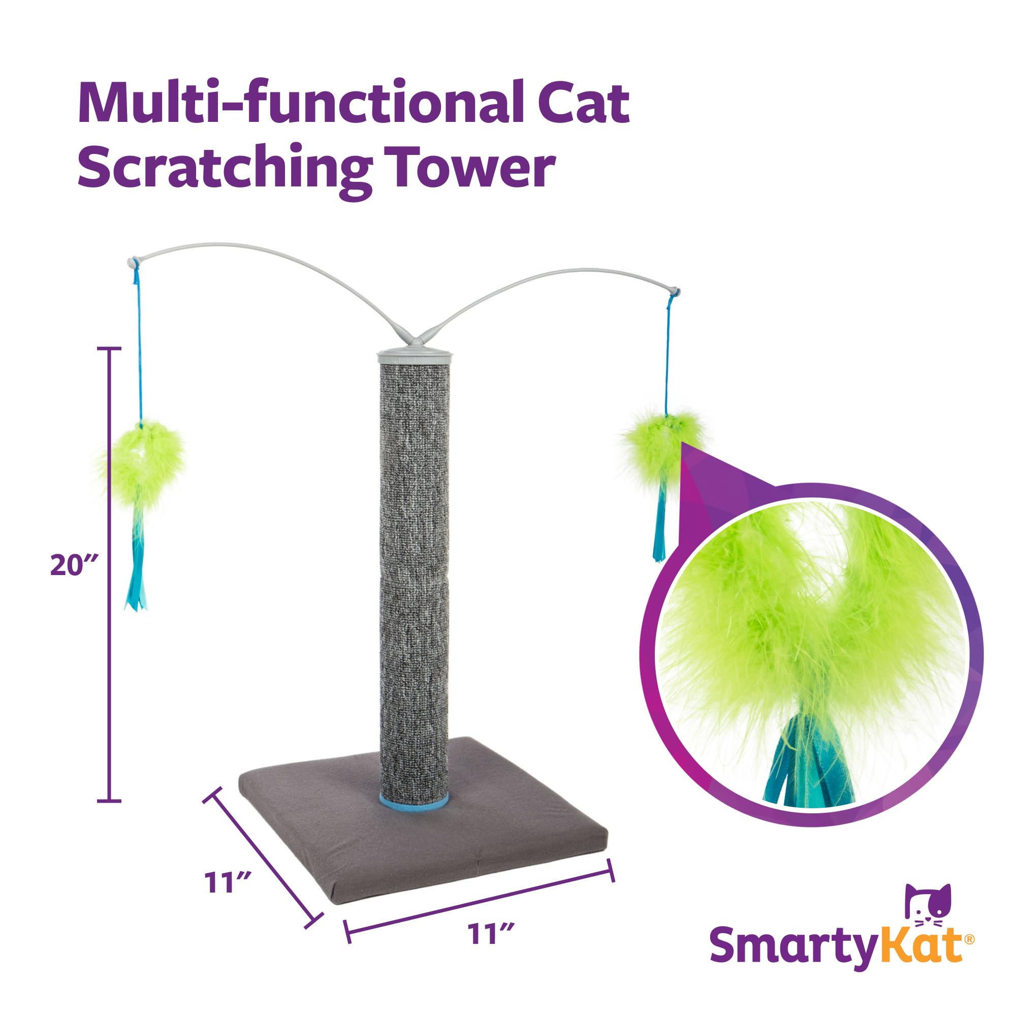 SmartyKat Scratch N Spin Carpet Cat Scratching Post with 2 Spinning Wand Toys, Plus 2 Replacement Wands - Gray & Blue