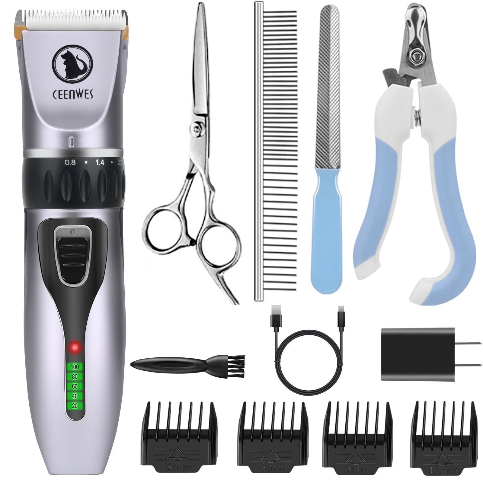 Dog Clippers Cordless Dog Grooming Kit Professional Horse Clippers With 4 Comb Guides, Low Noise Pet Clippers Rechargeable Pet G