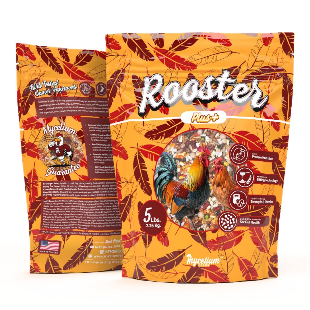 Mycelium Organic Rooster Plus Feed (5 LB Bag) | High-Protein Chicken Feed with Vitamin Support for Strength, Stamina & Gut Healt
