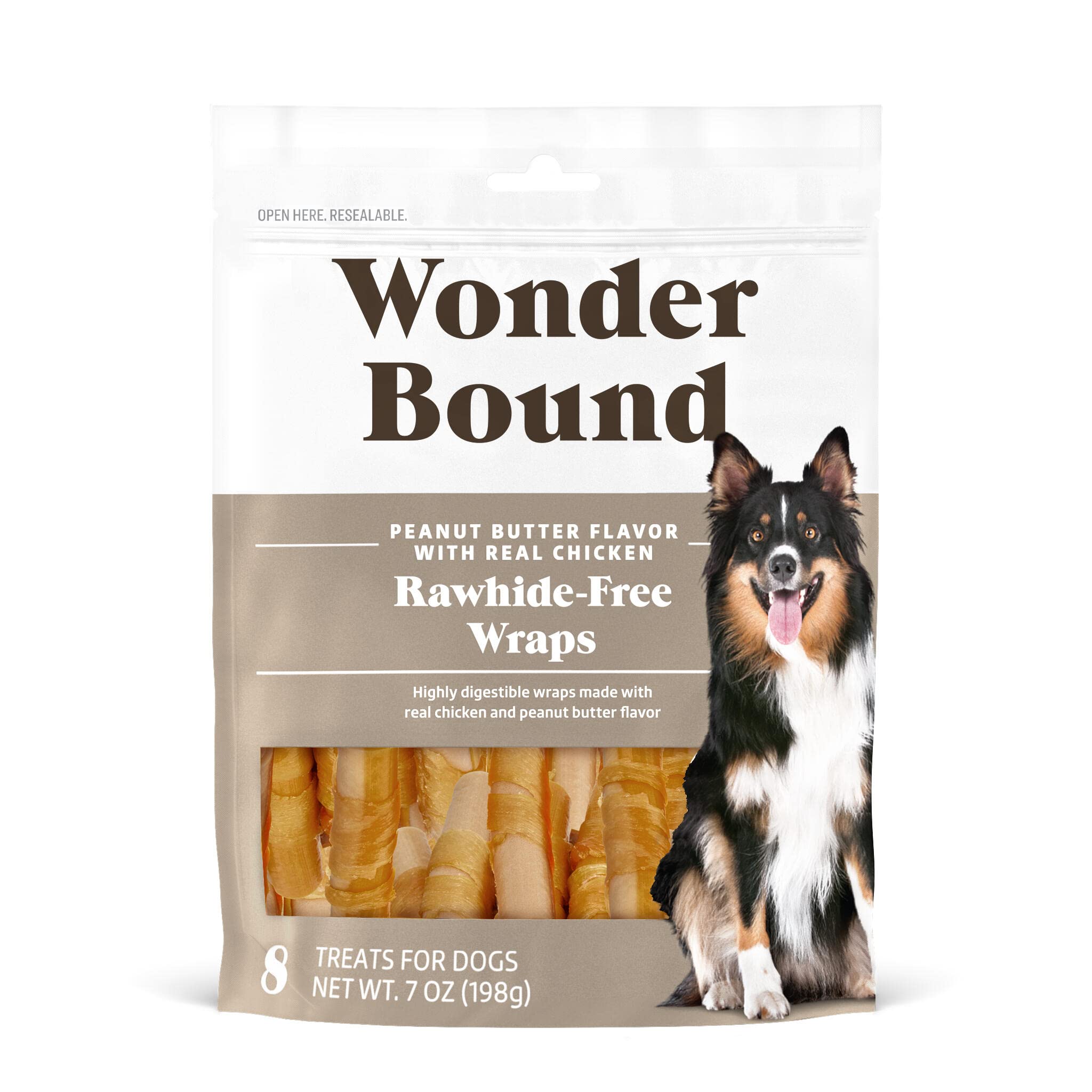Wonder Bound Chicken Wrapped Medium Sticks, Peanut Butter Flavor - 8 Count - Rawhide-Free Dog Treats, Dental Health Chews for Pl
