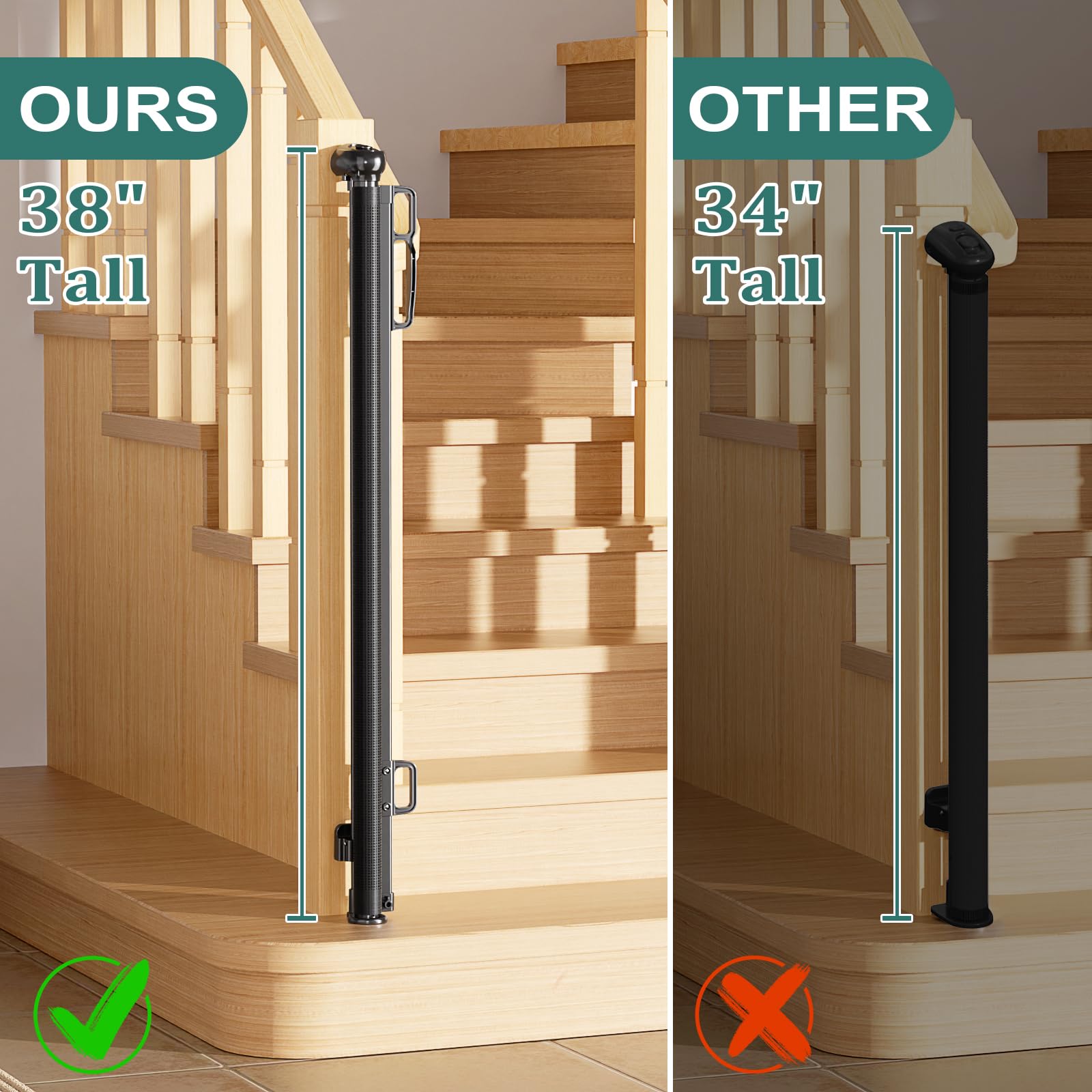 Retractable Baby Gates Extra Wide | 72 Wide x 38 Tall Dog Gates for Stairs | Indoor/Outdoor Use | Child Gates for Doorways, Deck