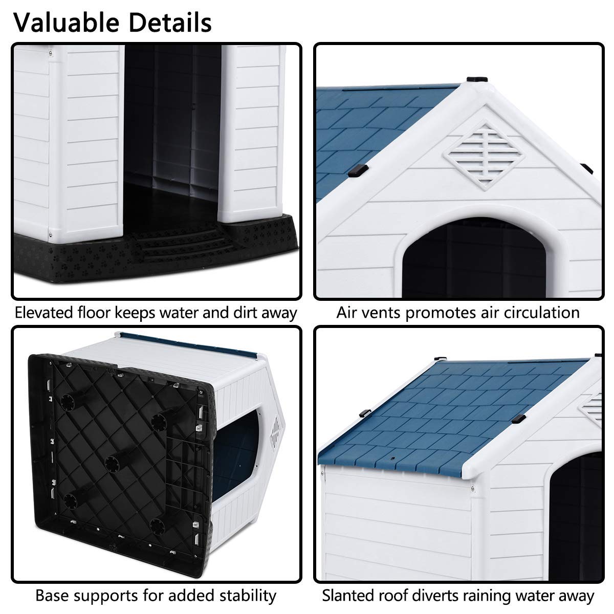 Giantex Dog House For Medium Dogs, Waterproof Plastic Dog Houses With Air Vents And Elevated Floor, Easy To Assemble, Outdoor Cat House Feeding Station Indoor Patio Backyard Dog Kennel House