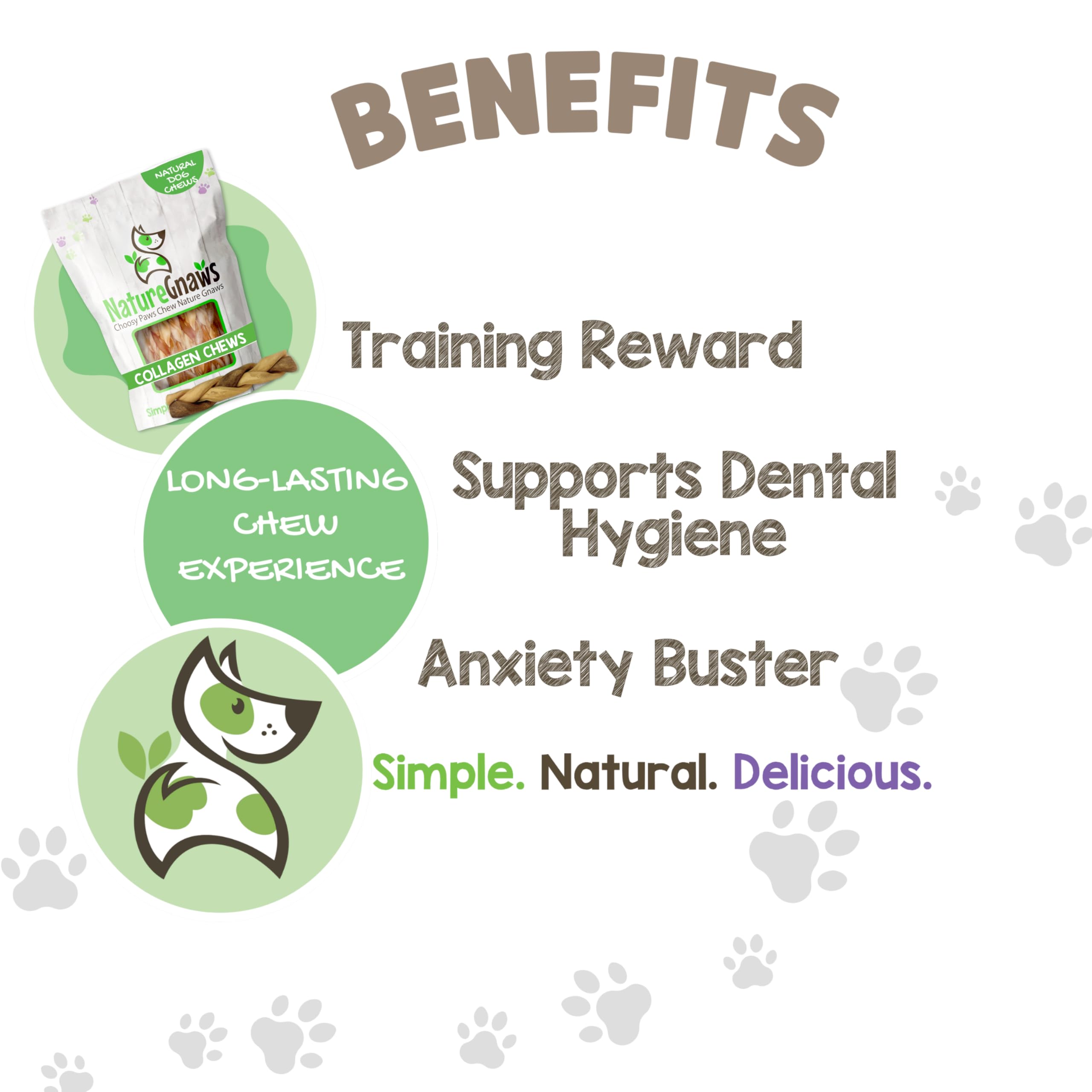 Nature Gnaws Braided Collagen Sticks for Dogs 6 (5 Count) - Long Lasting for Aggressive Chewers and Large Dogs - Natural Beef Hi