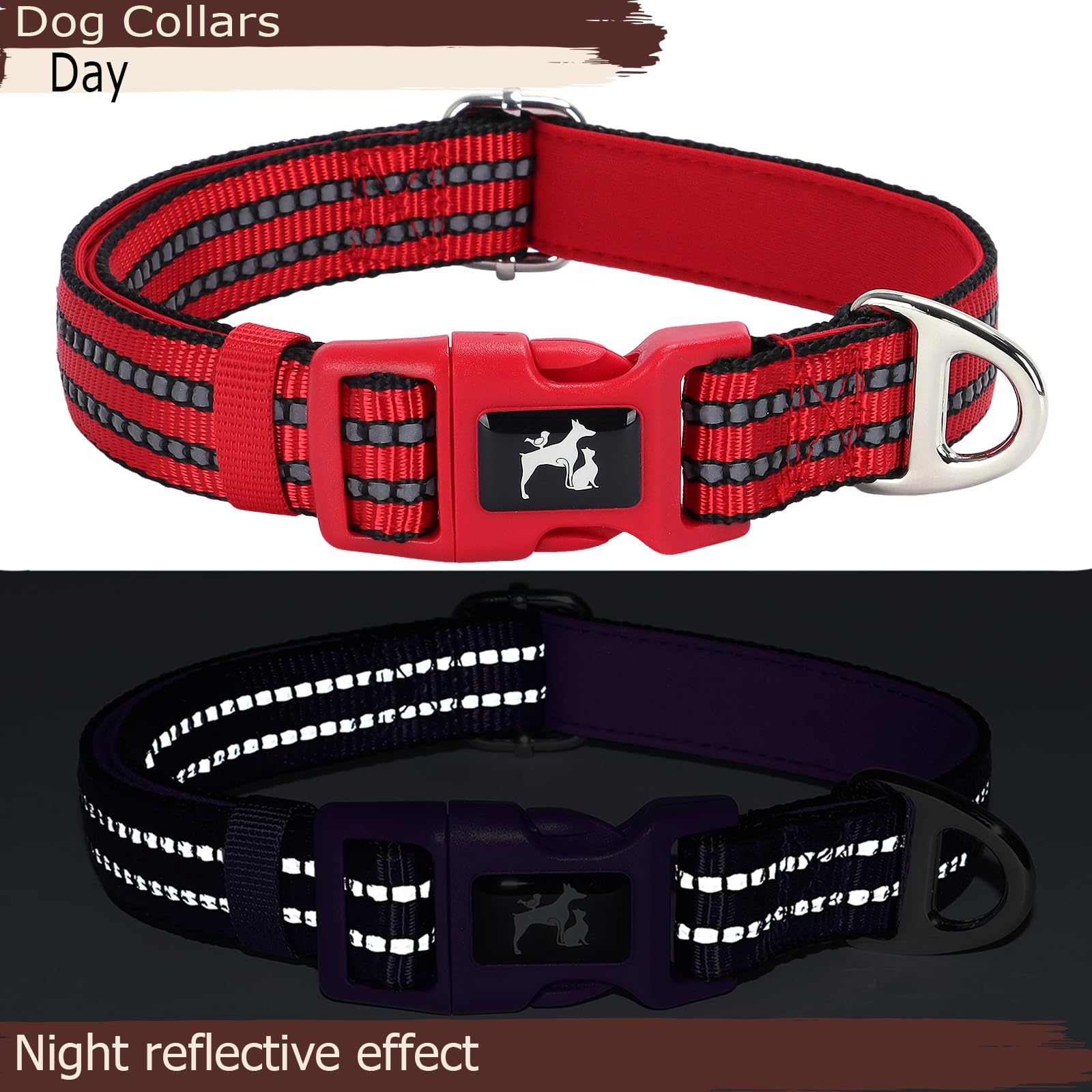 Maowuwujoz Soft Padded Reflective Medium Dog Collars, Adjustable Durable Pet Collar With Quick Release Buckle For Walking, Runni
