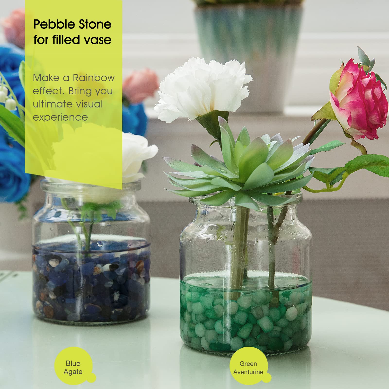 RIFNY Decorative Polished Rocks, 0.3  Gravel Rocks Crushed Crystal for Plant Flower Pots Succulents Cactus Bamboo Plant Vase Fil