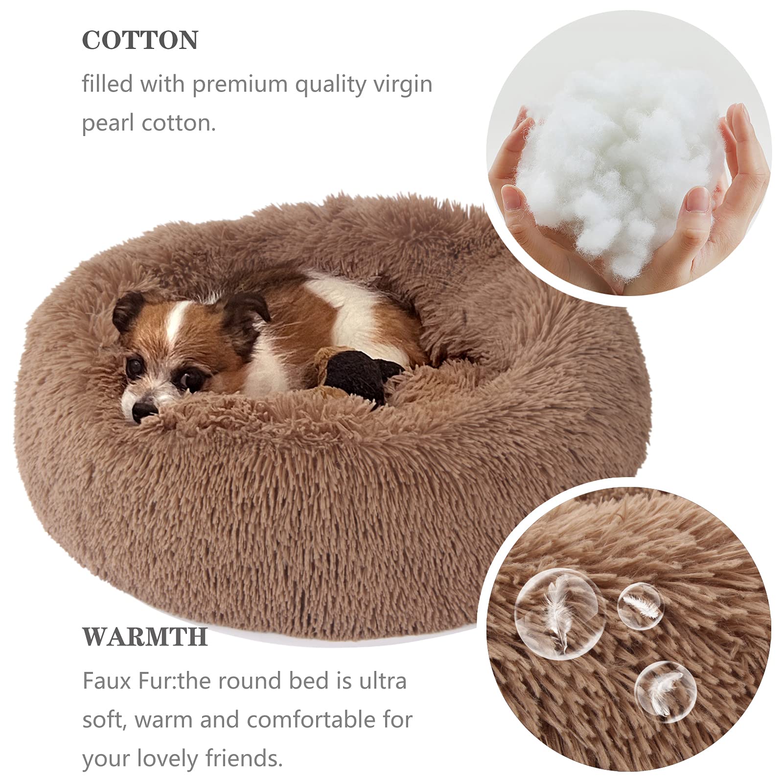 Nononfish Small Puppy Beds For Small Dogs Washable - 19 Inches Round Faux Fur Pet Bed For Puppy And Cat Donut Fluffy Plush Ortho