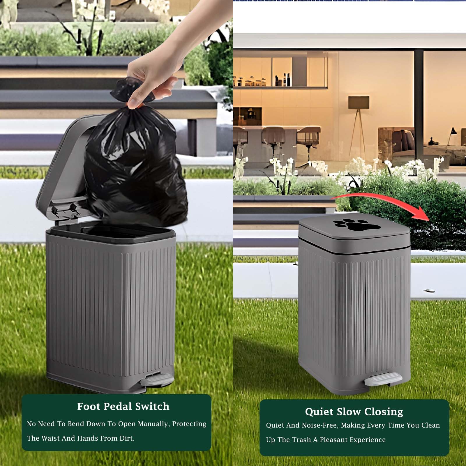 Kopuncare Dog Poop Trash Can Outside, 5L/1.3 Gal Dog Poop Bucket With Lid, Foot Pedal, Dog Waste Container With 40 Bags, Lid Sof