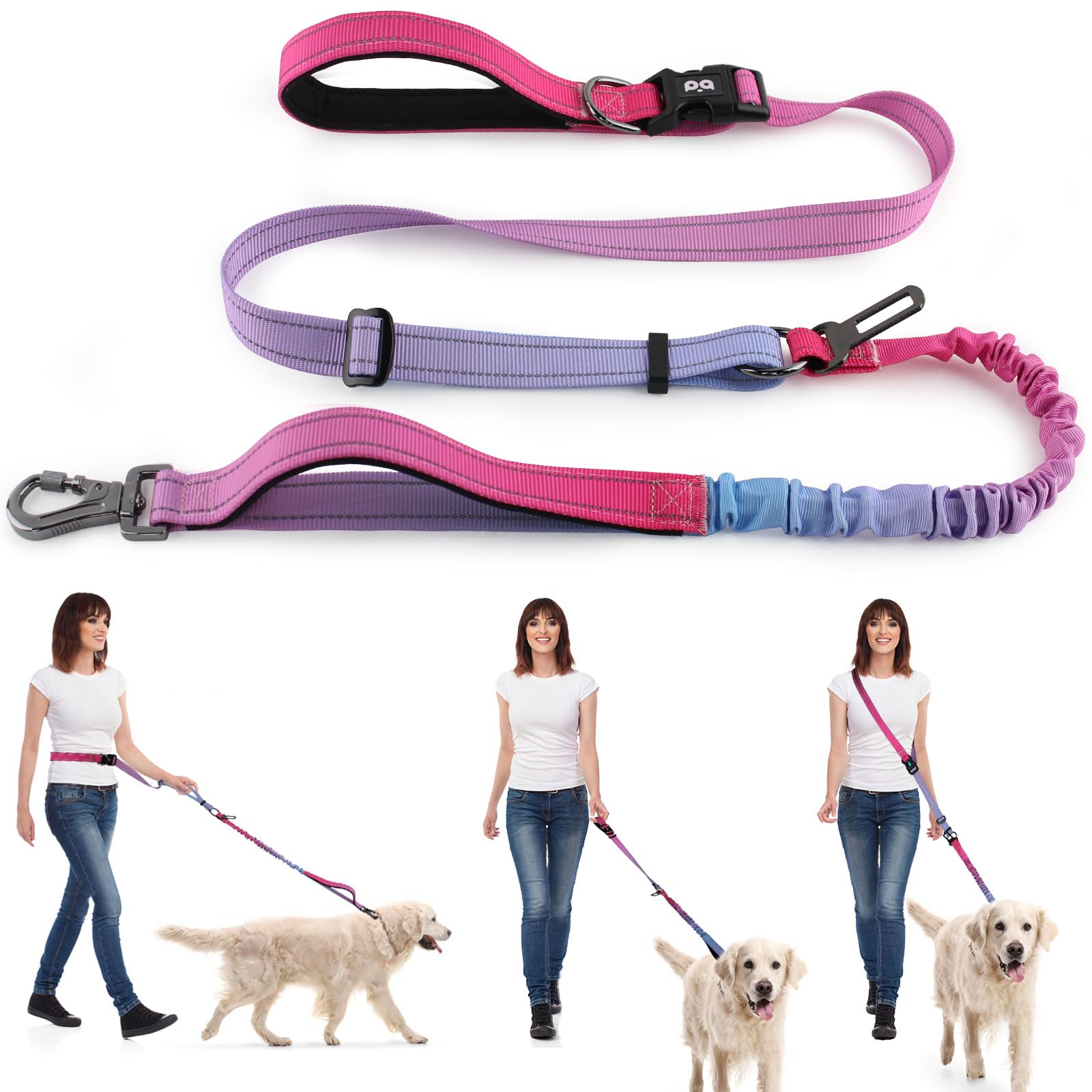 Mlohasing Heavy Duty Hands Free Dog Leash (Pink-Purple)