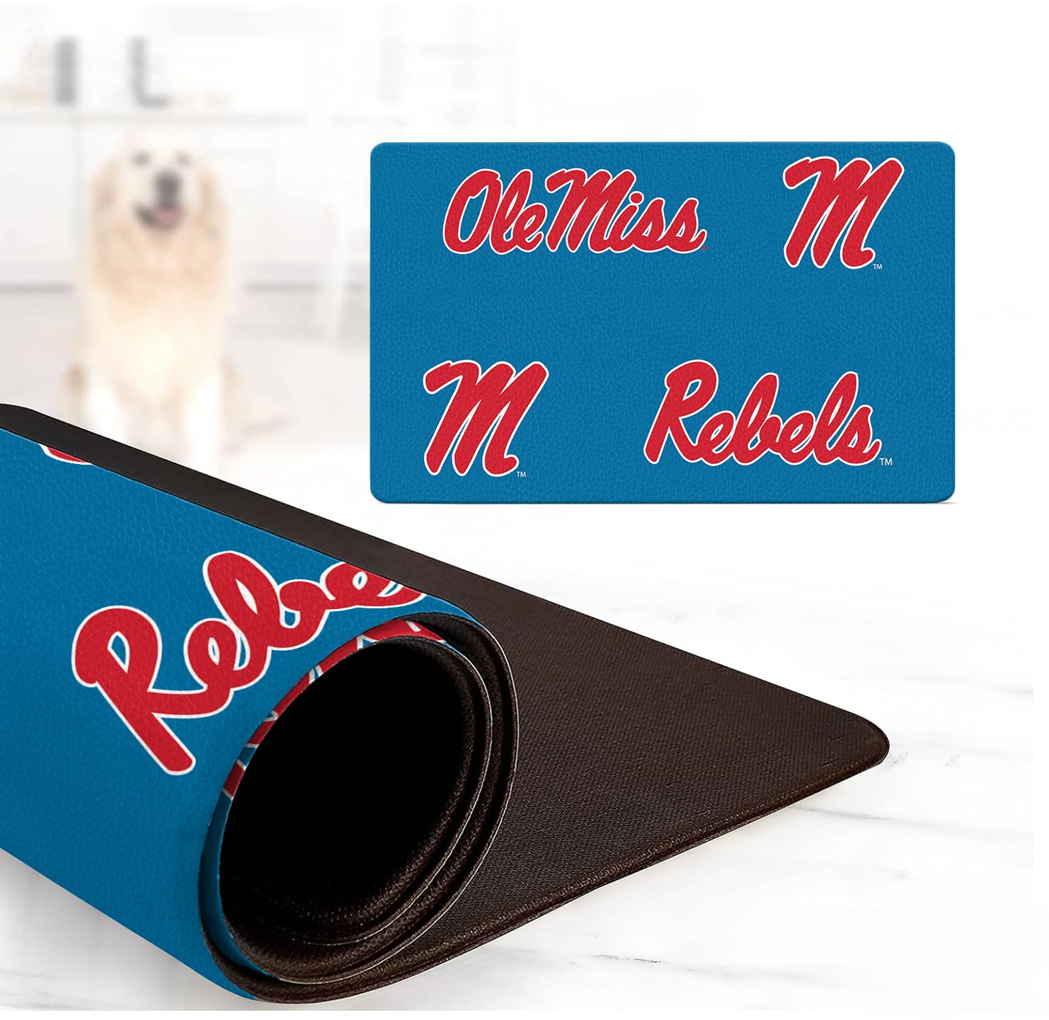 NCAA Officially Licensed Food and Water Mat for Dogs and Cats | 18 x 29 | Non-Slip | Water-Proof (Ole Miss Rebels)