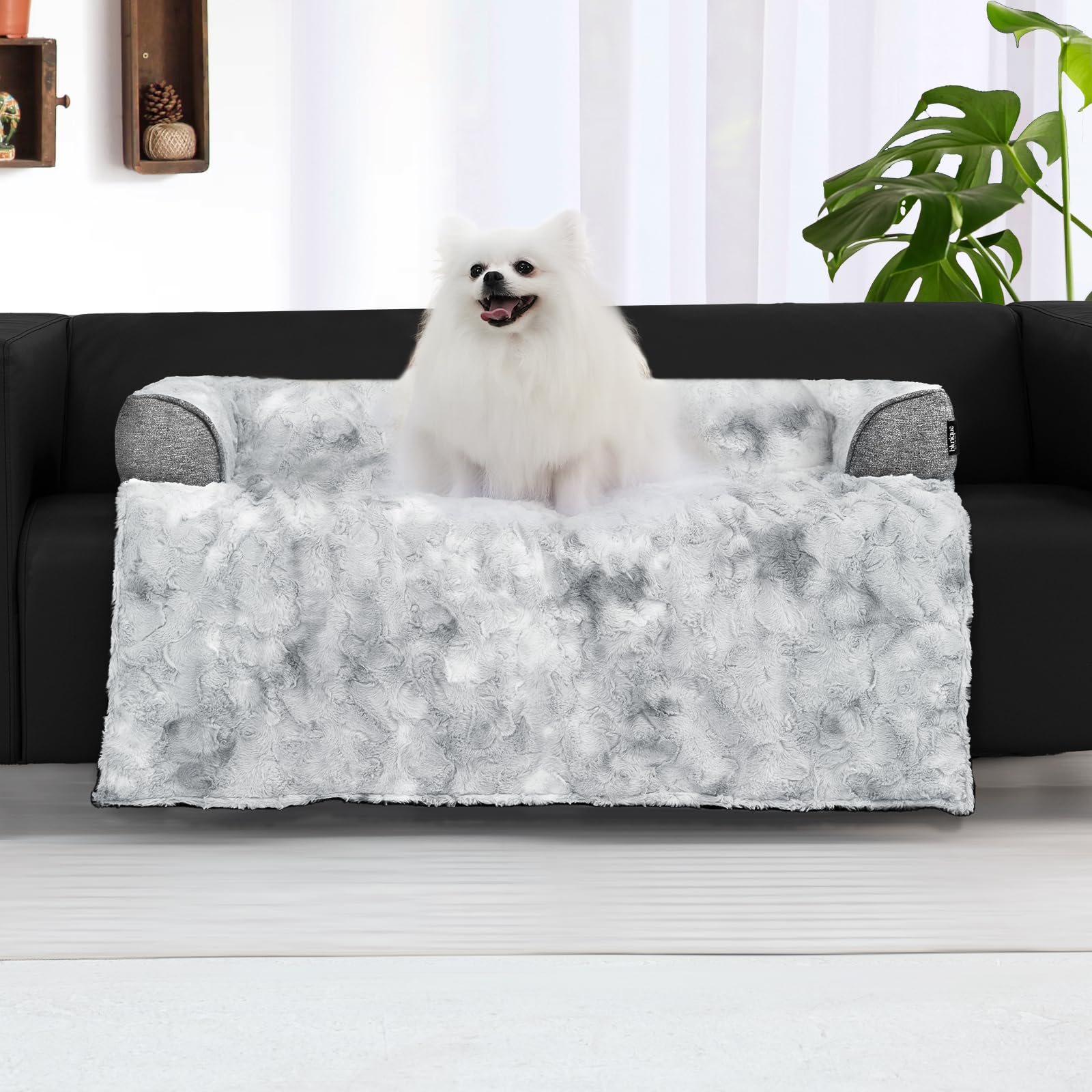 Blunique Calming Dog Couch Bed For Medium Dogs, 35 X 31 Inch Waterproof Memory Foam Dog Bed For Couch, Durable Fluffy Fuzzy Dog 