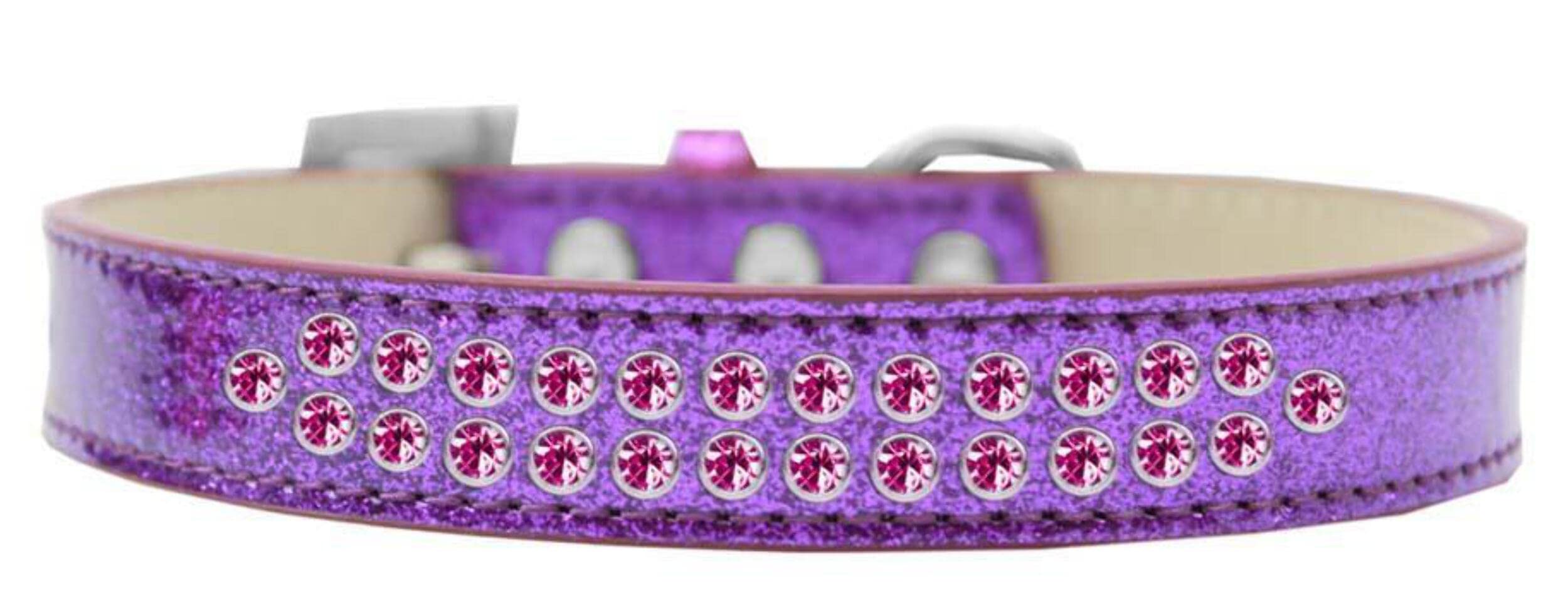 Dog, Puppy & Pet Ice Cream Collar, Two Row Bright Pink Crystal Rimsets Purple 18