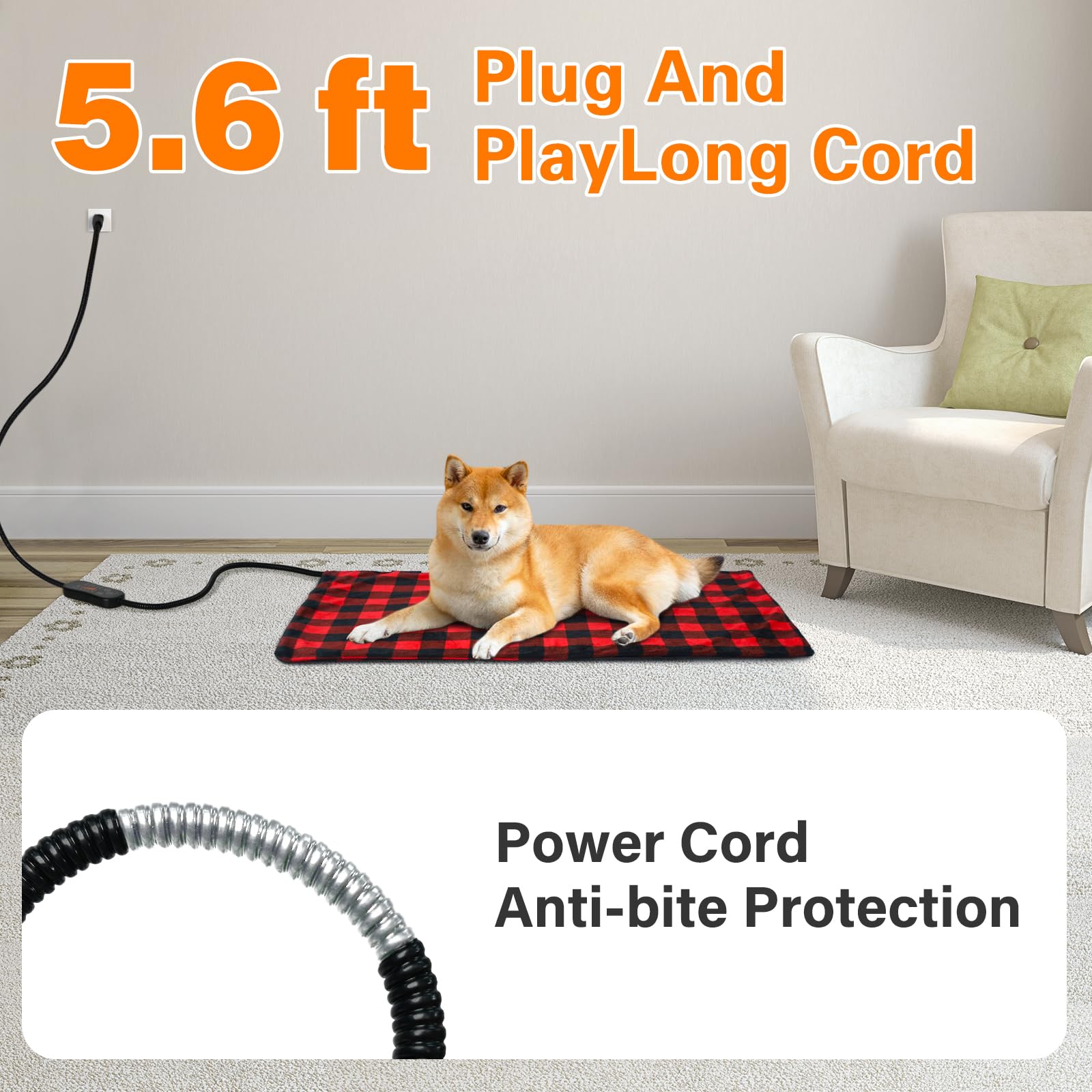 Pet Heating Pad, Adjustable Temperature Heated Dog Bed With Timer, Outdoor Waterproof Heated Pad With Anti-Chew Cord, Overheat P