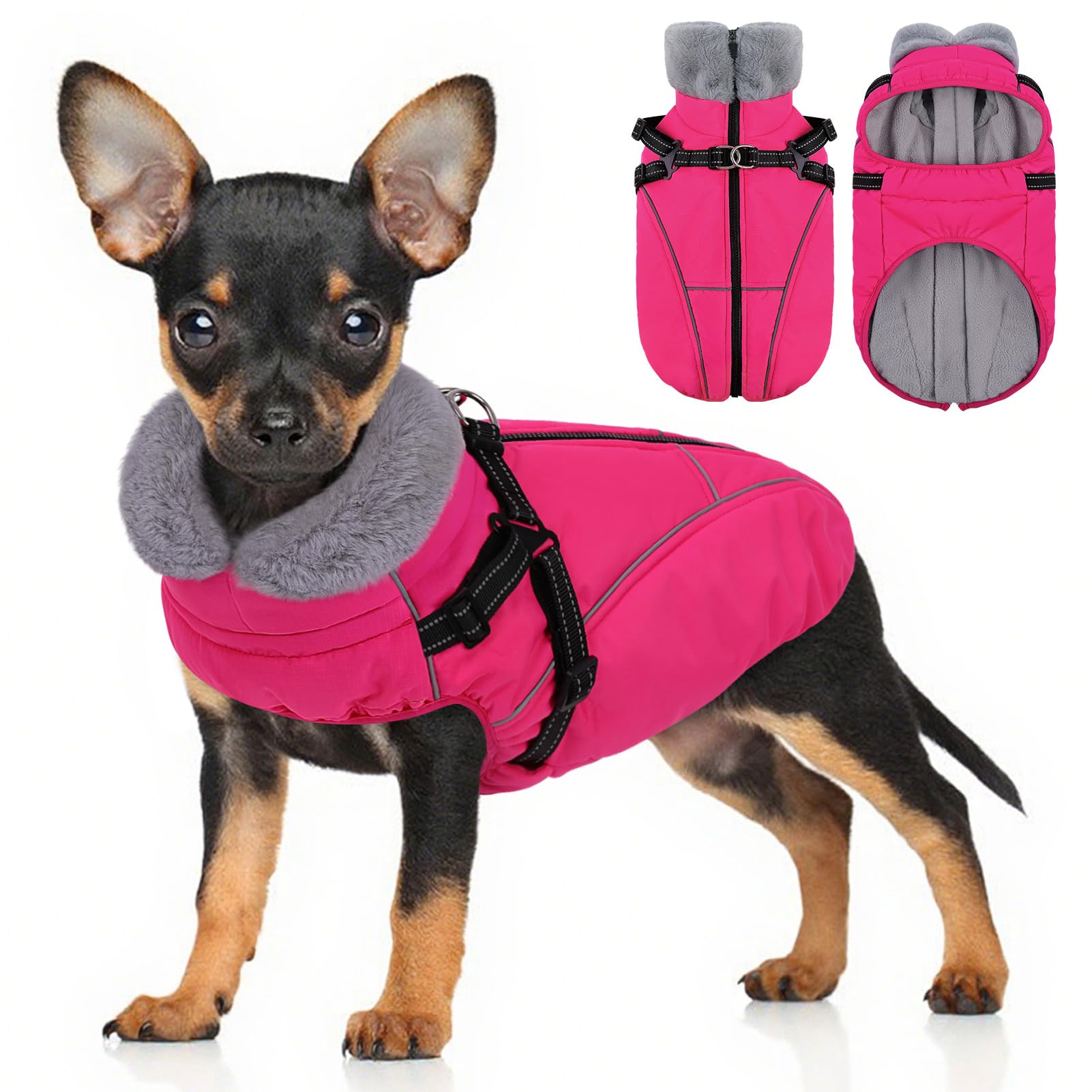 Preferhouse Dog Jackets for Medium Dogs, Dog Winter Coat, Reflective Pet Warm Fleece Vest for Cold Weather, Rose M