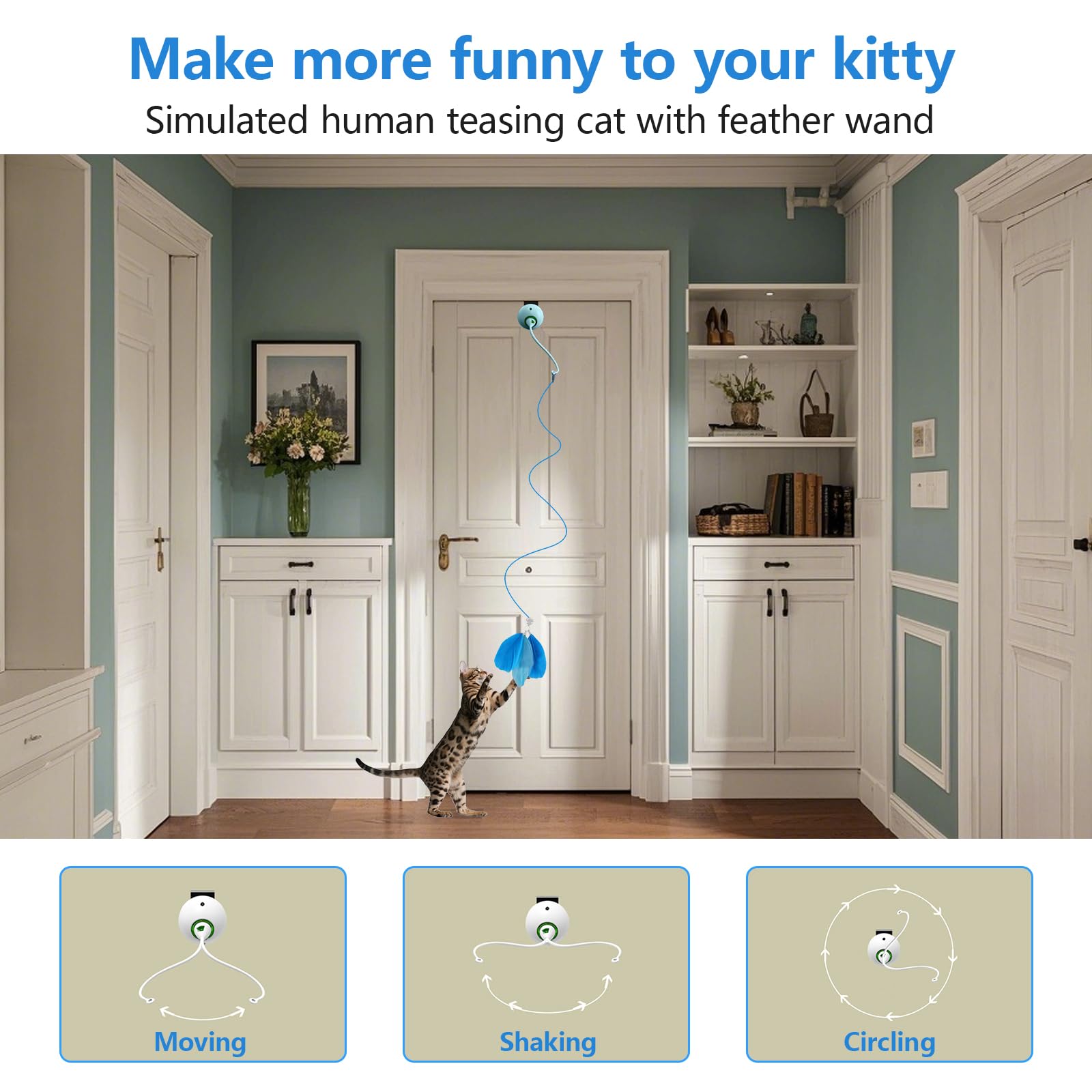 Scsuupoee Cat Toys Interactive For Indoor, Cats Toy Hanging Door Electric For Bored,Feathers Toy Kitten Rechargeable Door Hangin