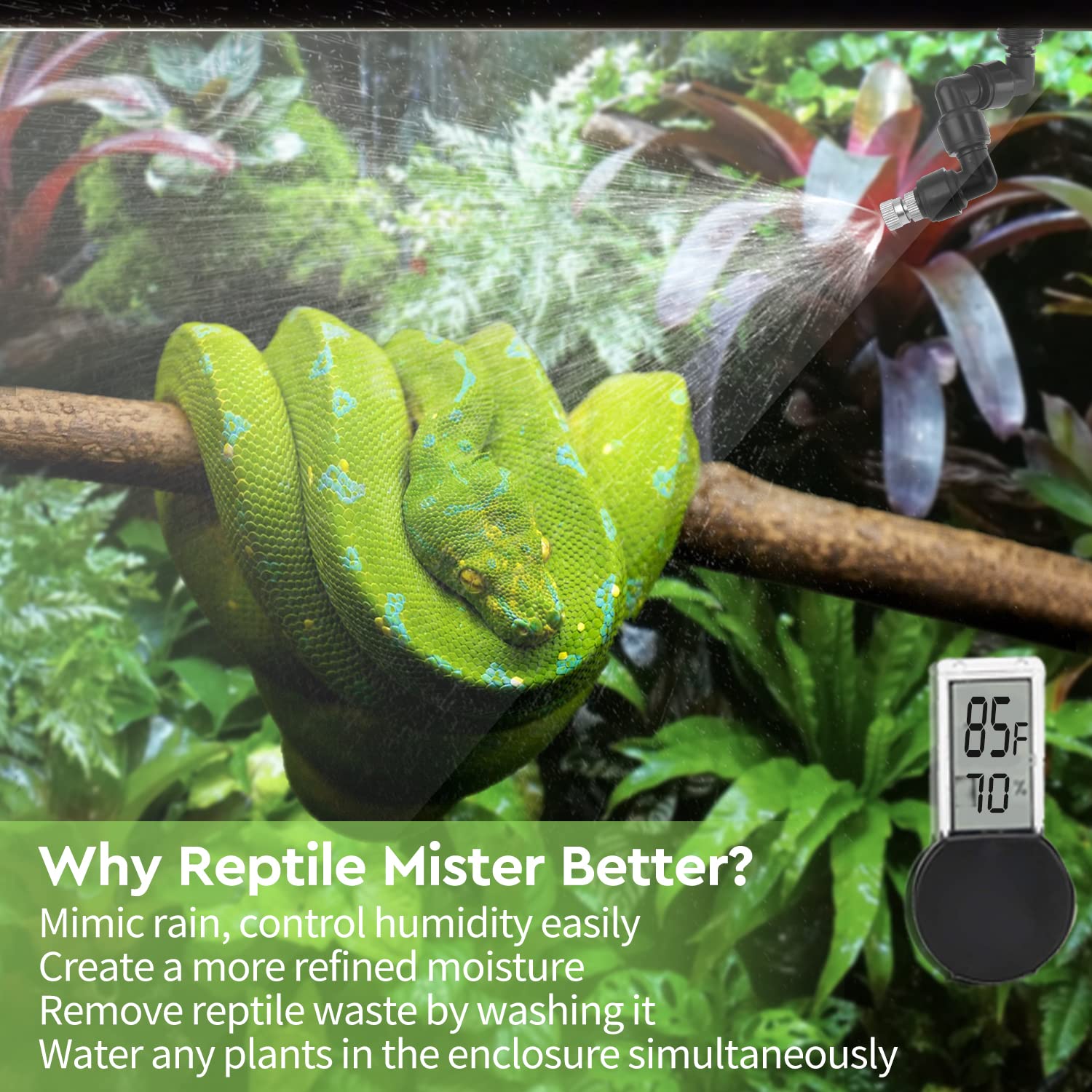 Moistenland Reptile Humidifier, Misting System For Reptile Terrariums, Automatic Misting System With Adjustable Spray Nozzles, B