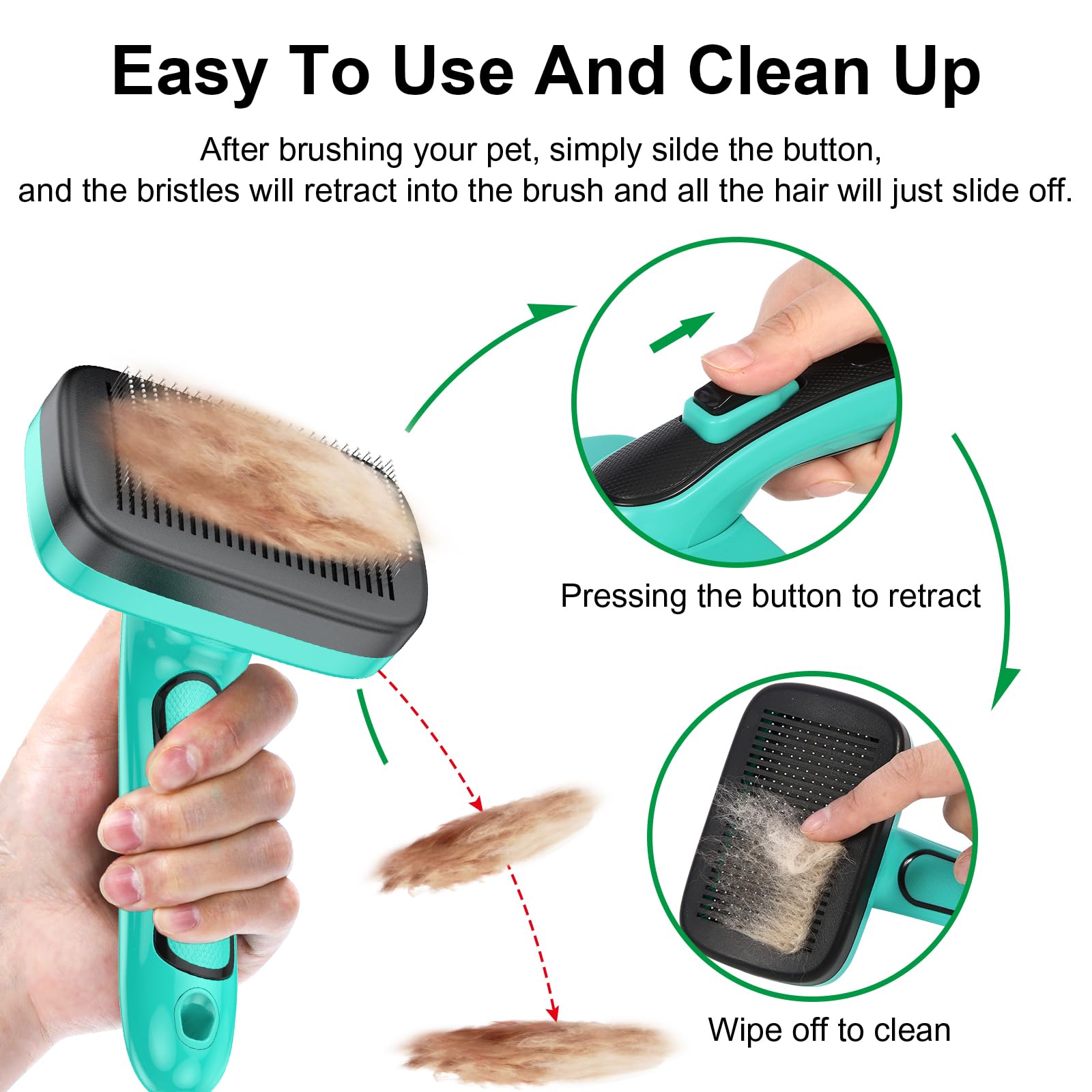 Wopqaem Self Cleaning Slicker Brush For Shedding Long Short Haired Dogs & Cats, Remove Loose Tangling Knot Undercoat Fur Mats, G