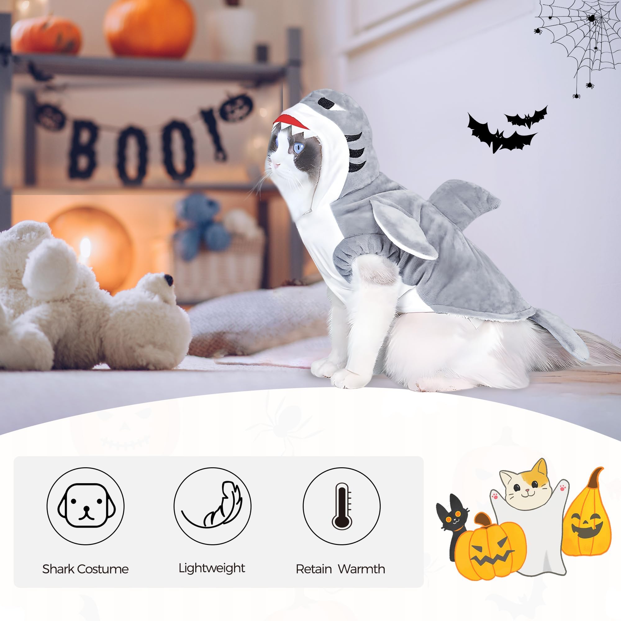 Nacoco Halloween Pet Shark Costume - Dog Cute Clothes Hoodie Cat Warm Outfit Coat Apparel For Small Medium Large Dogs And Cats (