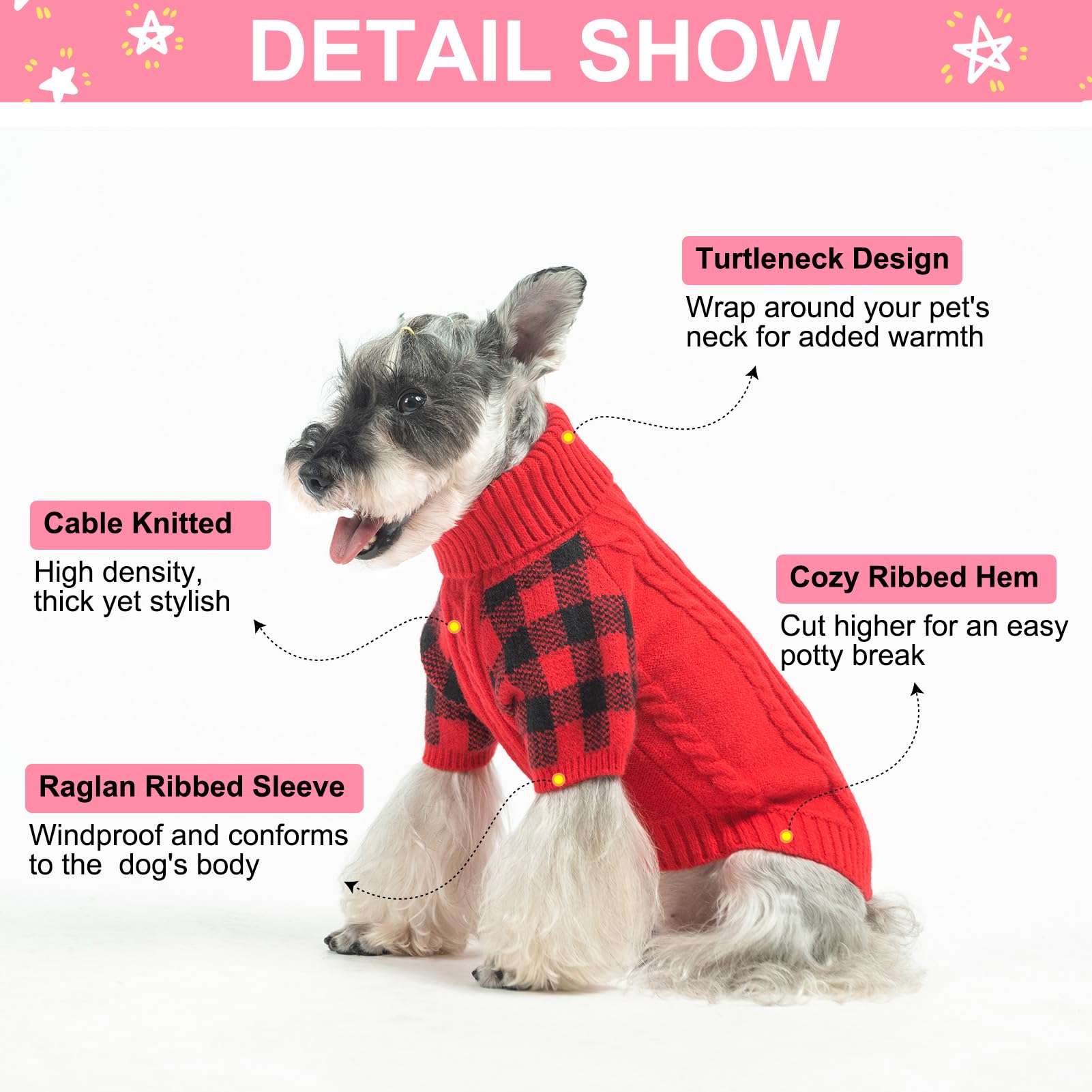 Beautyzoo Dog Sweaters For Small Dogs Girl Small Dog Sweater Female Male-Warm Dog Christmas Sweater,Thick Turtleneck Pullover Do