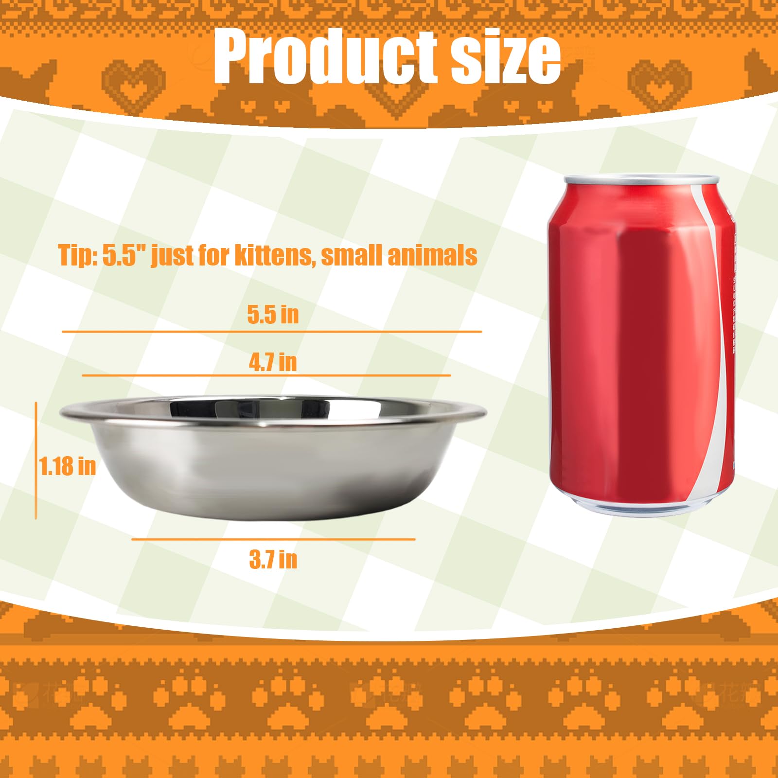 GCVOPTON Stainless Steel Cat Bowls, 8 Pcs, 5.5 Inches, Shallow Design, Multifunctional Feeder for Cats & Kittens