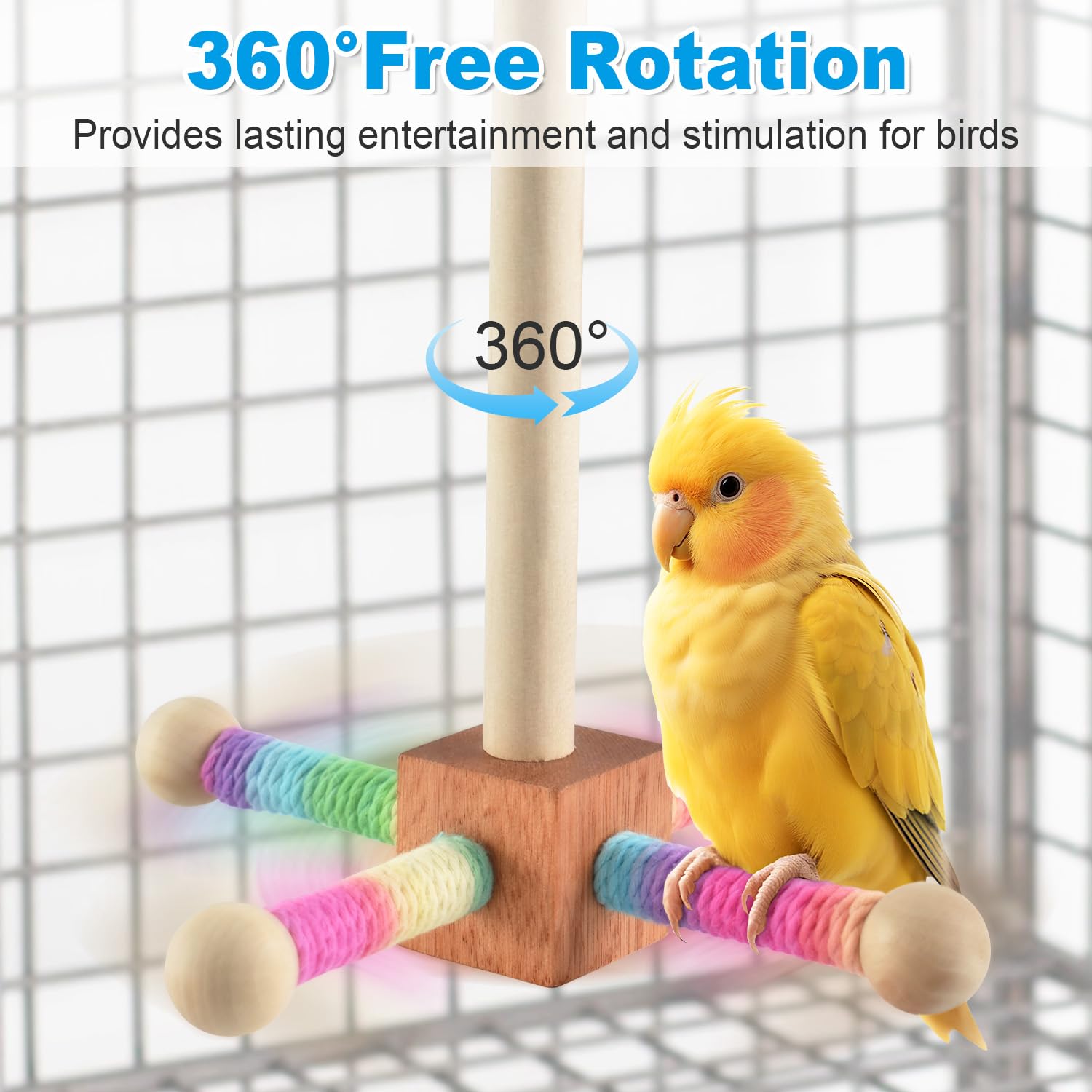 Bird Perch Toy, Interactive Spinning Parakeet Parrot Toys with Chew Toy, Parakeet Cage Accessories for Small and Medium Parrots,