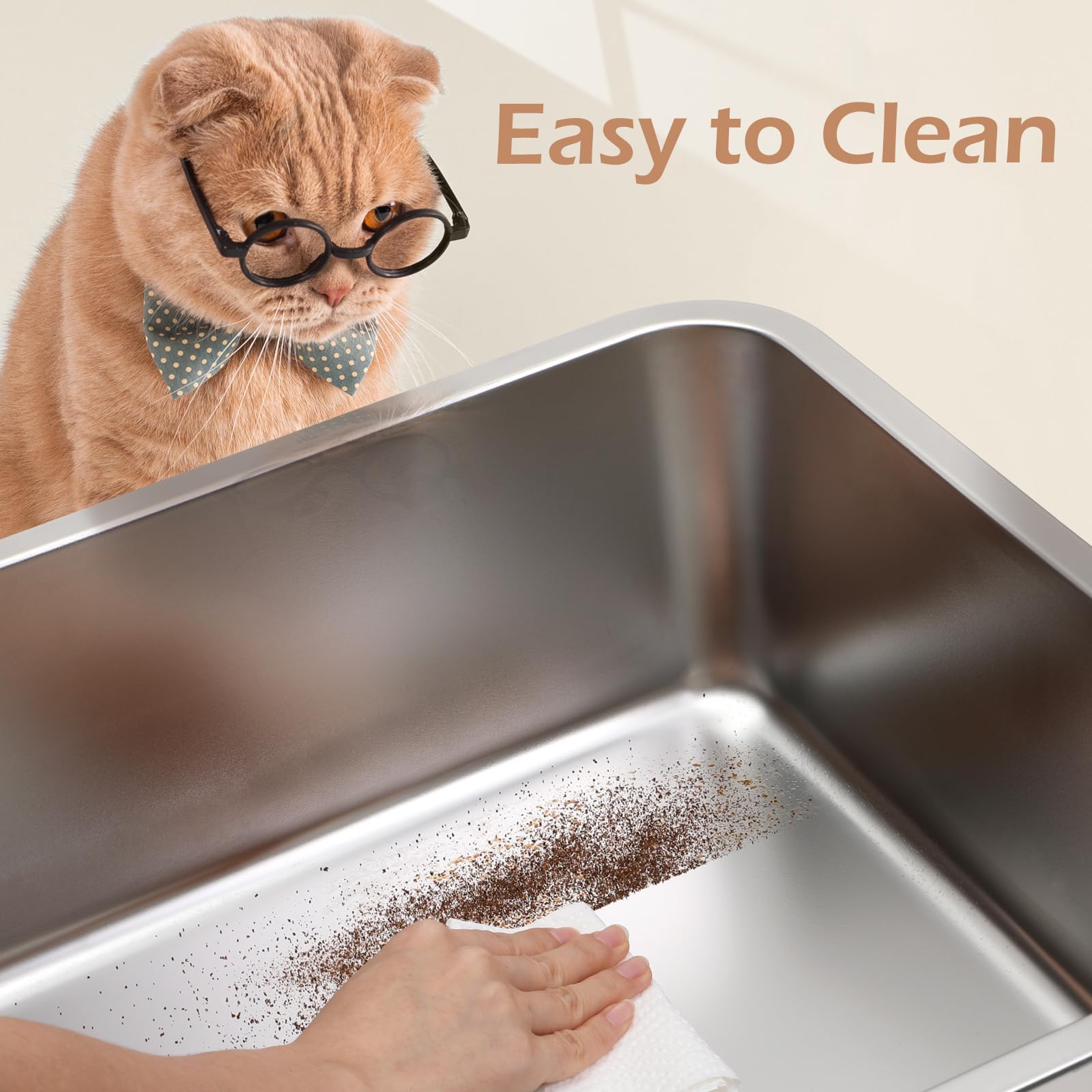 Xl Stainless Steel Cat Litter Box With Lid - High Sides, Leak-Proof, Non-Stick Metal Litter Box For Large Cats - Easy To Clean,