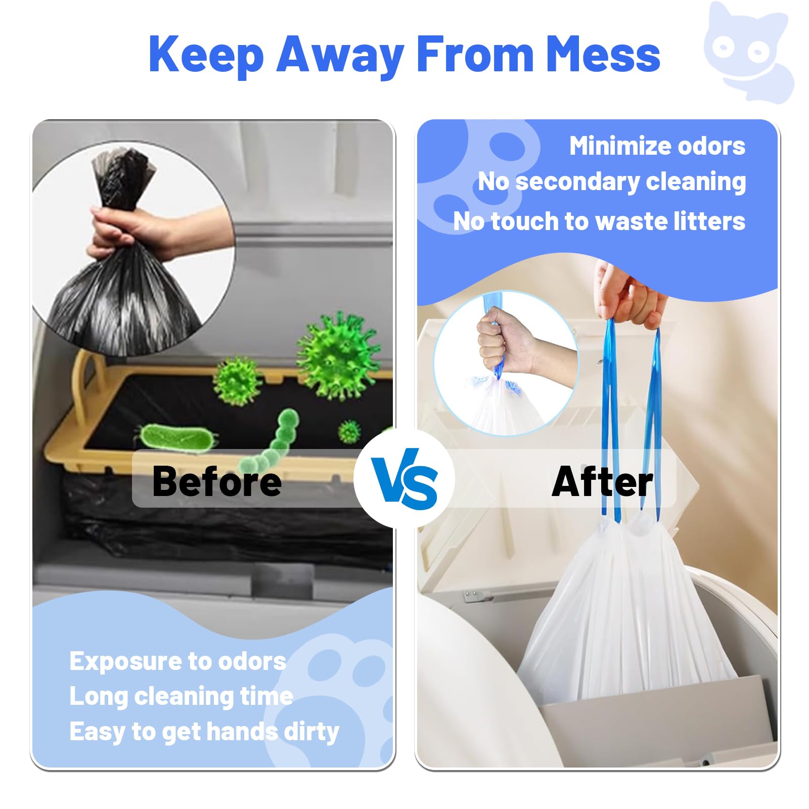 Giaceaw 120 Count Extra Large Cat Litter Box Liners - Light Blue Waste Receptacles for Self-Cleaning Litter Boxes MW-SC01/MW-SC02/MW-L