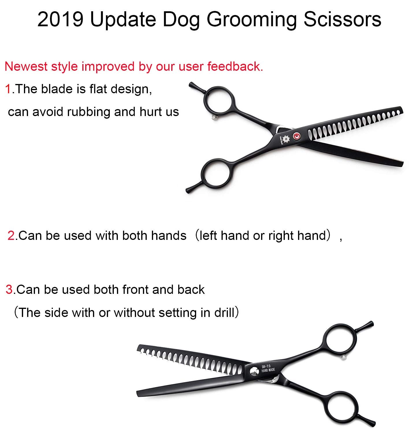 Dream Reach 7.0 Inches Professional Pet Cat Dog Grooming Shears Scissors, Straight And Curved Scissors, Thinning/Blending/Chunking Scissors Kit (Chunker Shear)