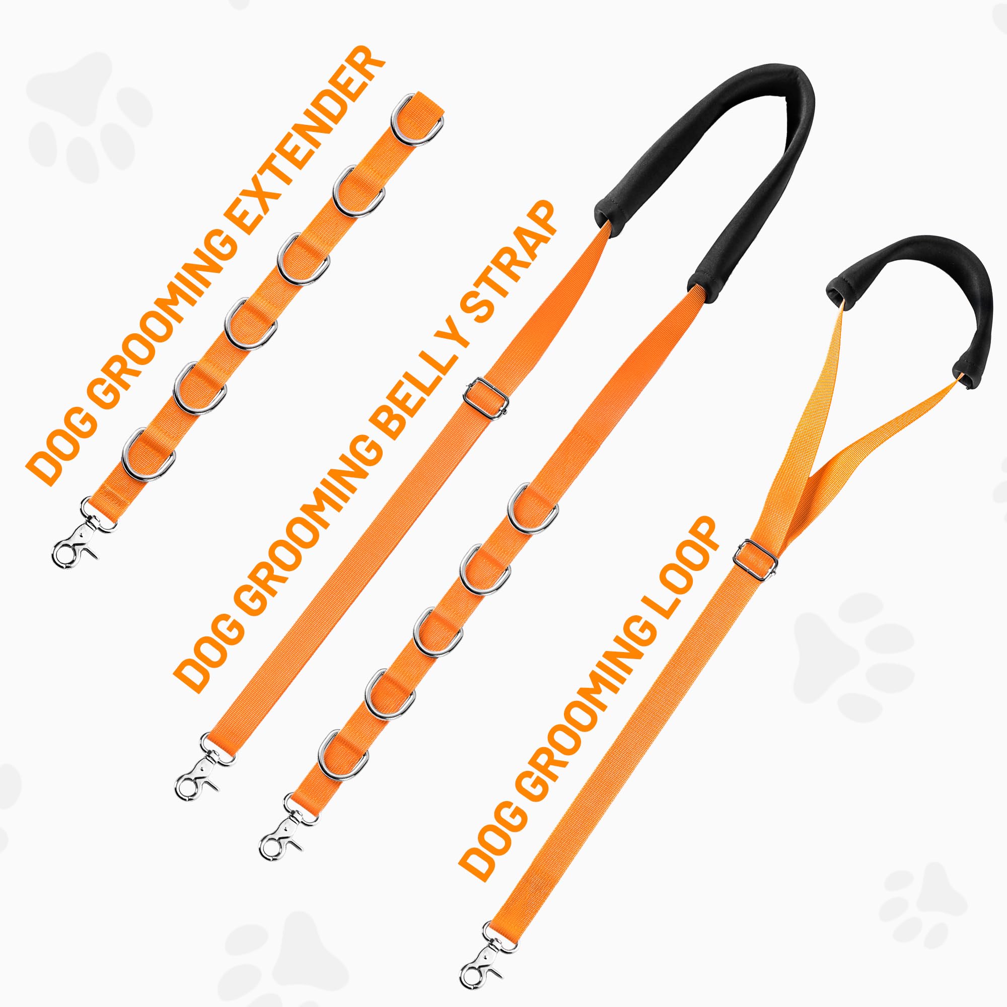 Uni PNR Dog Grooming Belly Strap - No Sit Haunch Holder for Small & Medium Dogs, Orange, Table Arm Extender with Clamp, Bathing Restraint Leash