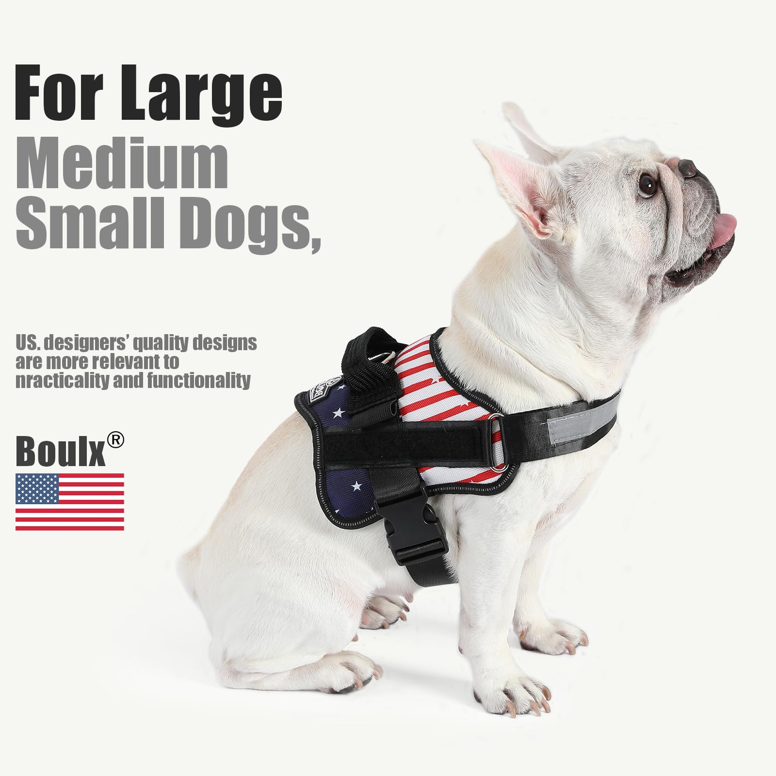 Bolux Dog Harness, No-Pull Reflective Dog Vest, Breathable Adjustable Pet Harness With Handle For Outdoor Walking - No More Pulling, Tugging Or Choking (Flag, Xs)