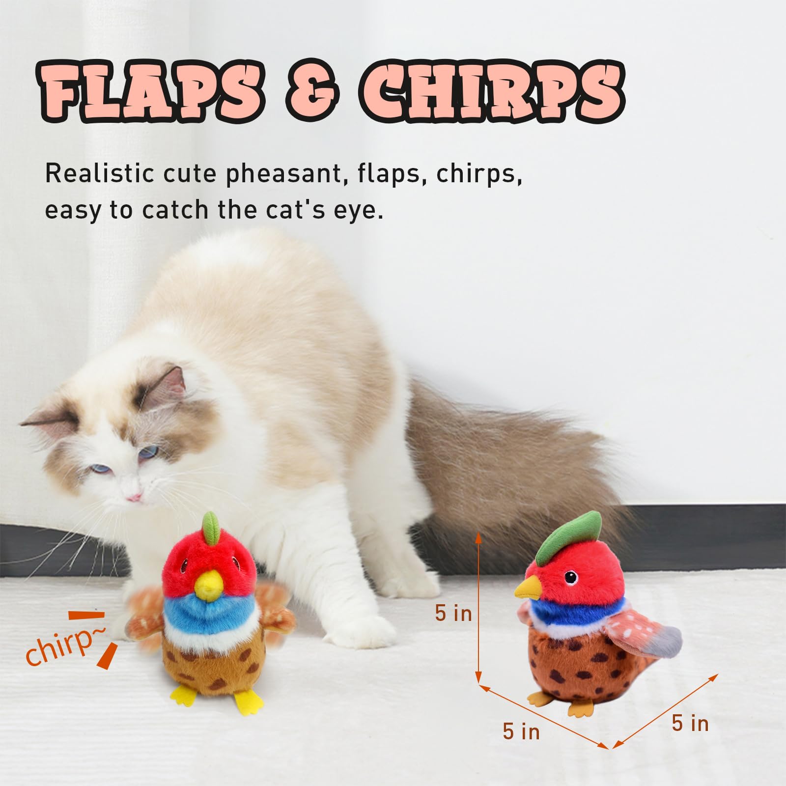 Buntyjoy Cat Toys, Flapping Wings Cute Pheasant, No Flying, Chirping Bird Interactive Catnip Toy For Kitten Or Small Dogs, Touch