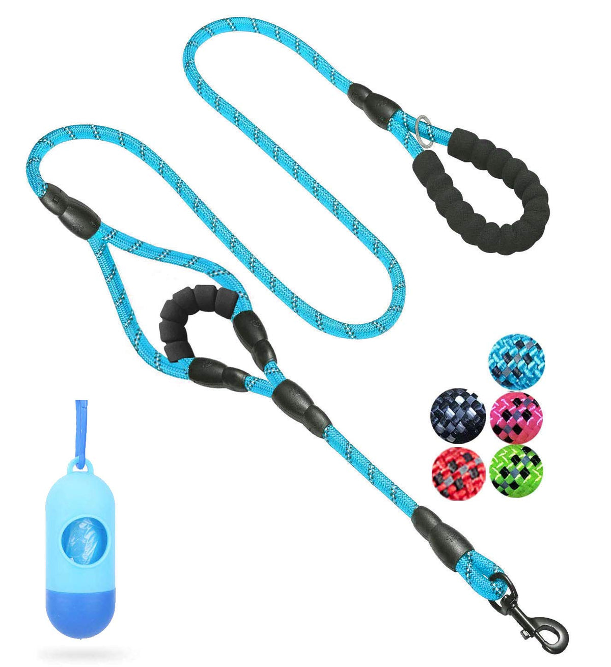 Jsxd Dog Leash,5 Ft Heavy Duty Double Handle Dog Leash With Comfortable Padded And Reflective,Rope Dog Leashes For Small,Medium,Large Dogs (Rope-Blue)