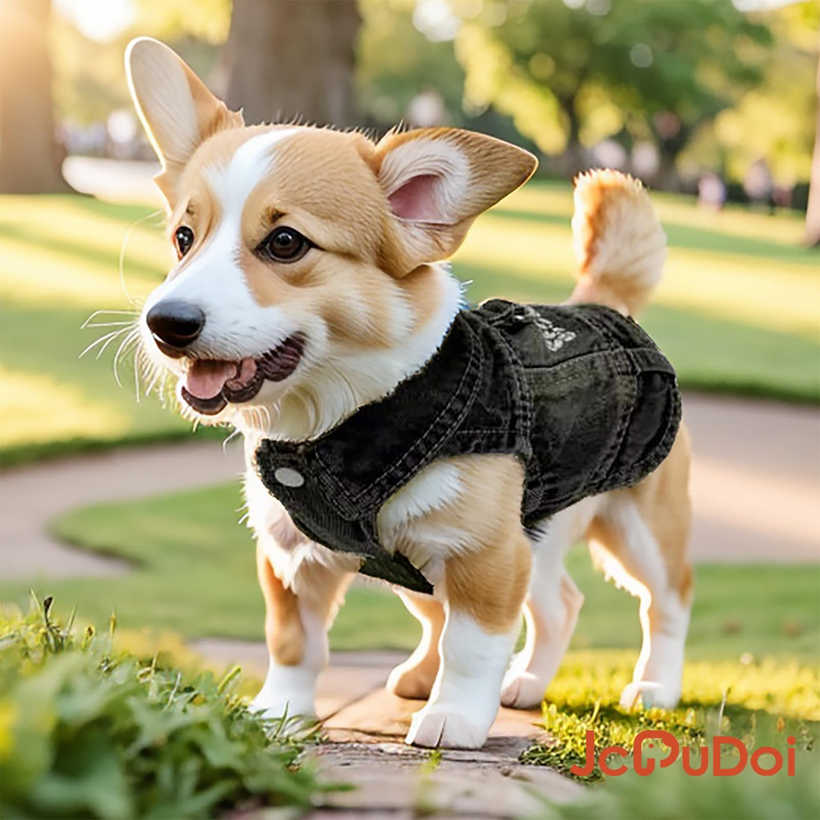 JcDuDoi Dog Jeans Black Security Jacket Denim Pet Coat for Puppy Small Dogs Cotton Classic Overalls Male Cat Costumes Sleeveless