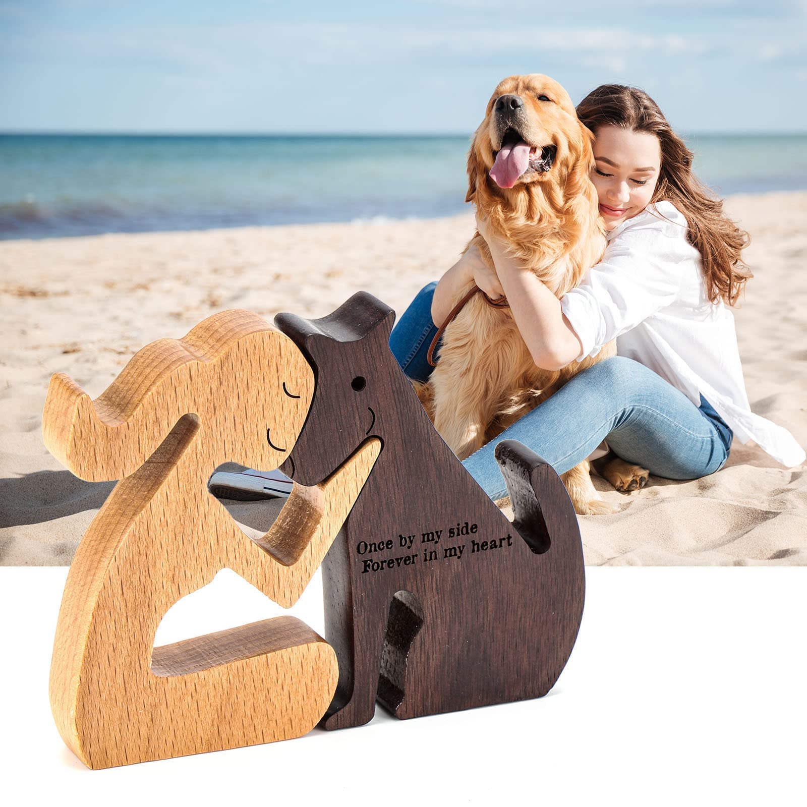 Thygiftree Dog Memorial Gifts For Women - Wooden Carving Dog, Gifts For Loss Of Dog - Once By My Side Forever In My Heart