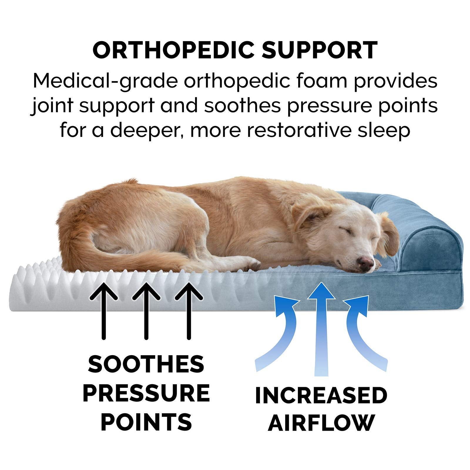 Furhaven Large Orthopedic Dog Bed Faux Fur & Velvet Sofa-Style W/ Removable Washable Cover - Harbor Blue, Large