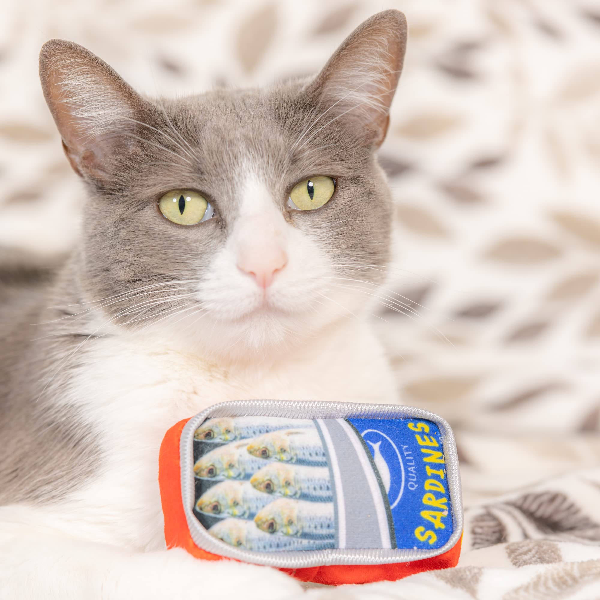 Huxley & Kent Plush Cat Toy - Sardine Tin - Snack Attack Strong Catnip Filled - Plush Interactive Kitten And Cat Toy With Catnip