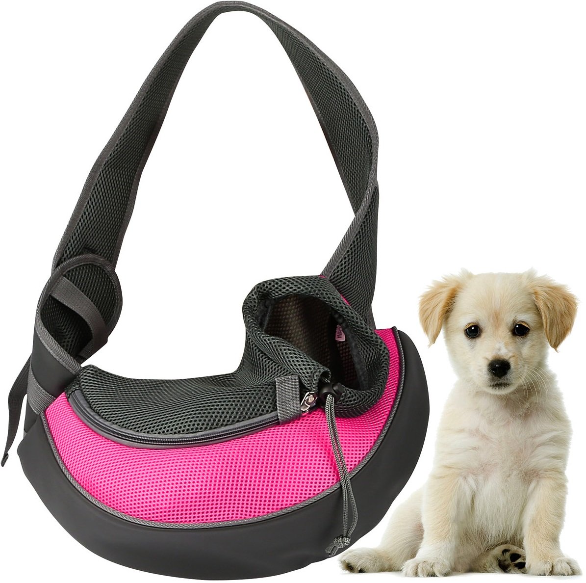 GPCT Pet Puppy Carrier Sling Hands-Free Shoulder Travel Bag. Great for Walking Your Pet. Dog Cat Pet Puppy Outdoor Reversible Pouch Mesh Shoulder Carry Bag Tote Handbag Carrier- (Pink Large)