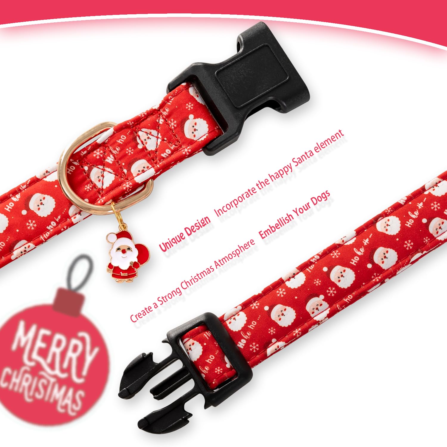 Prehai Red Christmas Dog Collar For Small Medium Large Dogs Special Design Cute Red Santa Claus Dog Collar For Girl Boy Dogs Sof
