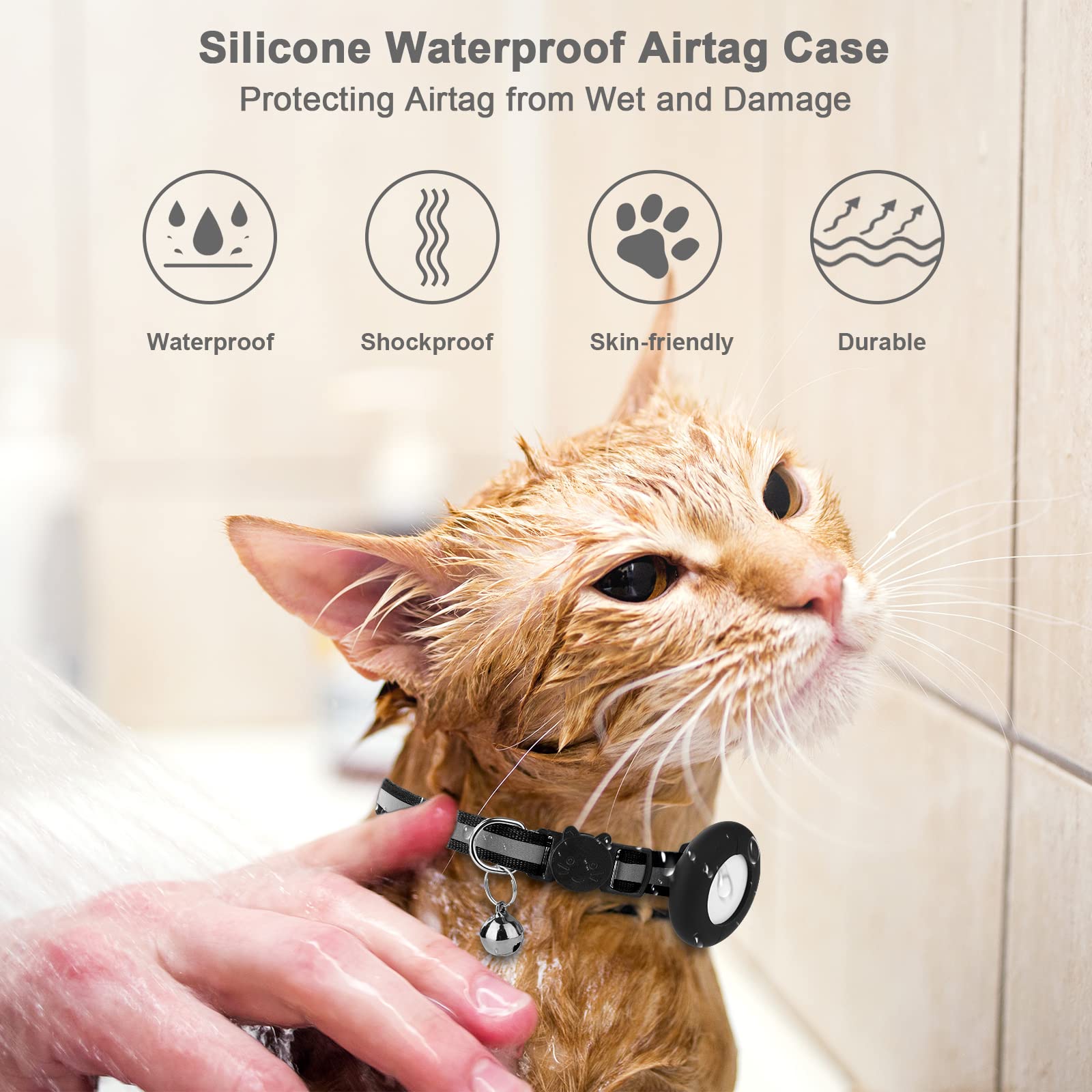 Airtag Cat Collar, Air Tag Cat Collar With Bell And Safety Buckle In 3/8'' Width, Reflective Collar With Waterproof Airtag Holde