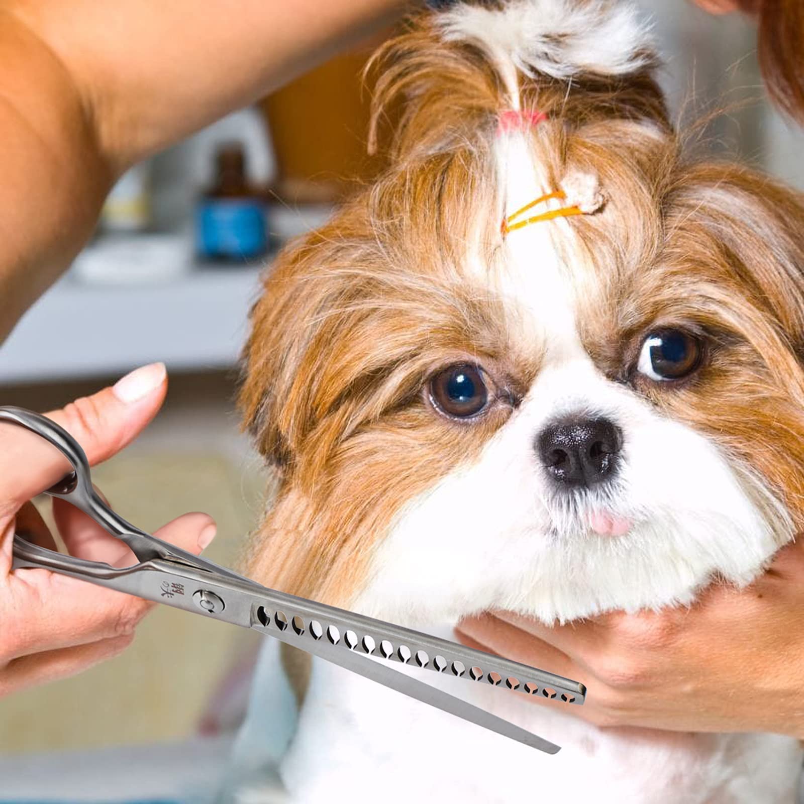 Dog Professional Grooming Scissors, Pets Body & Facial Trimmer, 7' Titanium Cat Thinning Shears, Stainless Steel With Round Tip For Long, Medium, Short, Thick, Wiry, Curly Hair