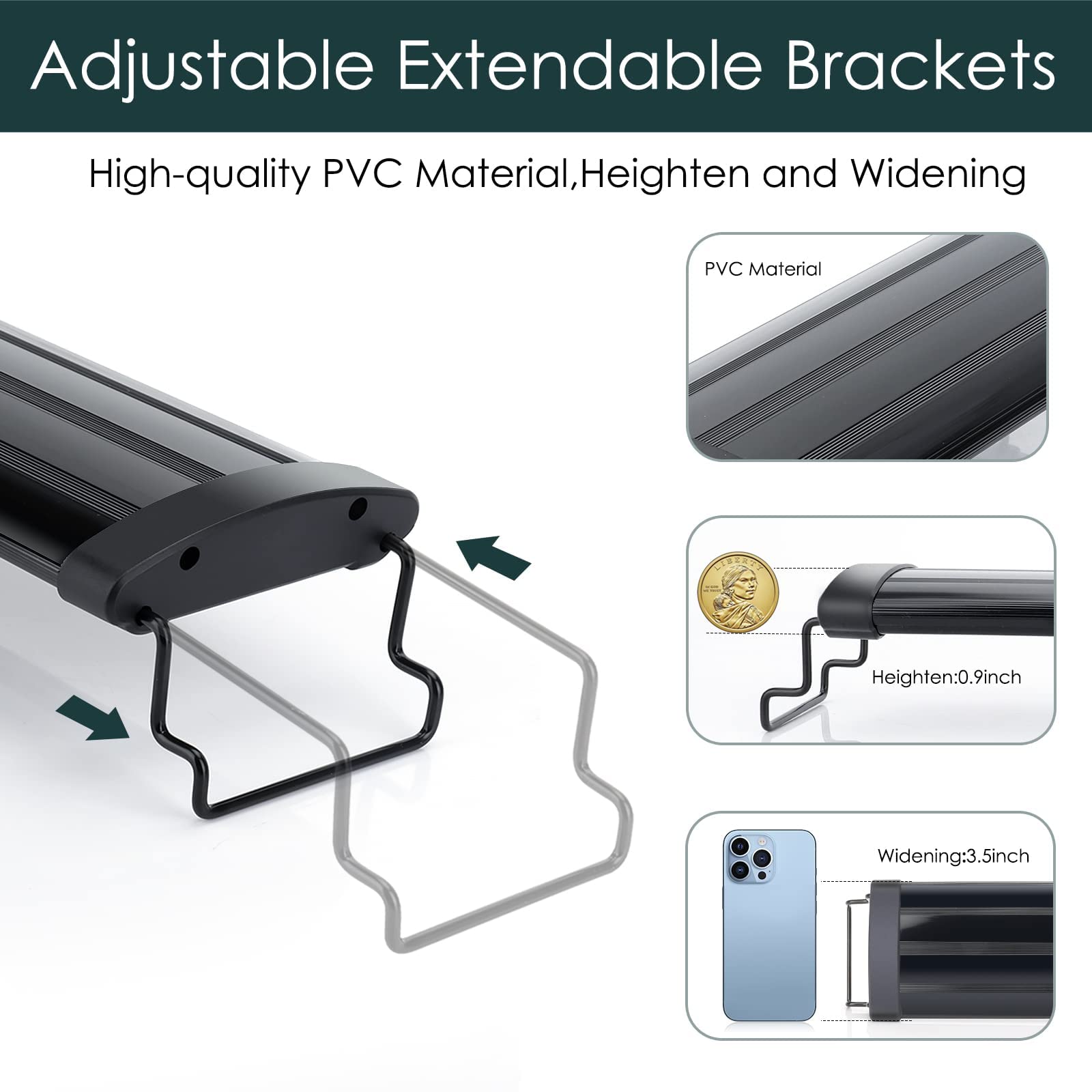 AQQA Aquarium Light,Full Spectrum LED Fish Tank Lights,12 -54  Adjustable Multi-Color White Blue Red Green LEDs with Extendable