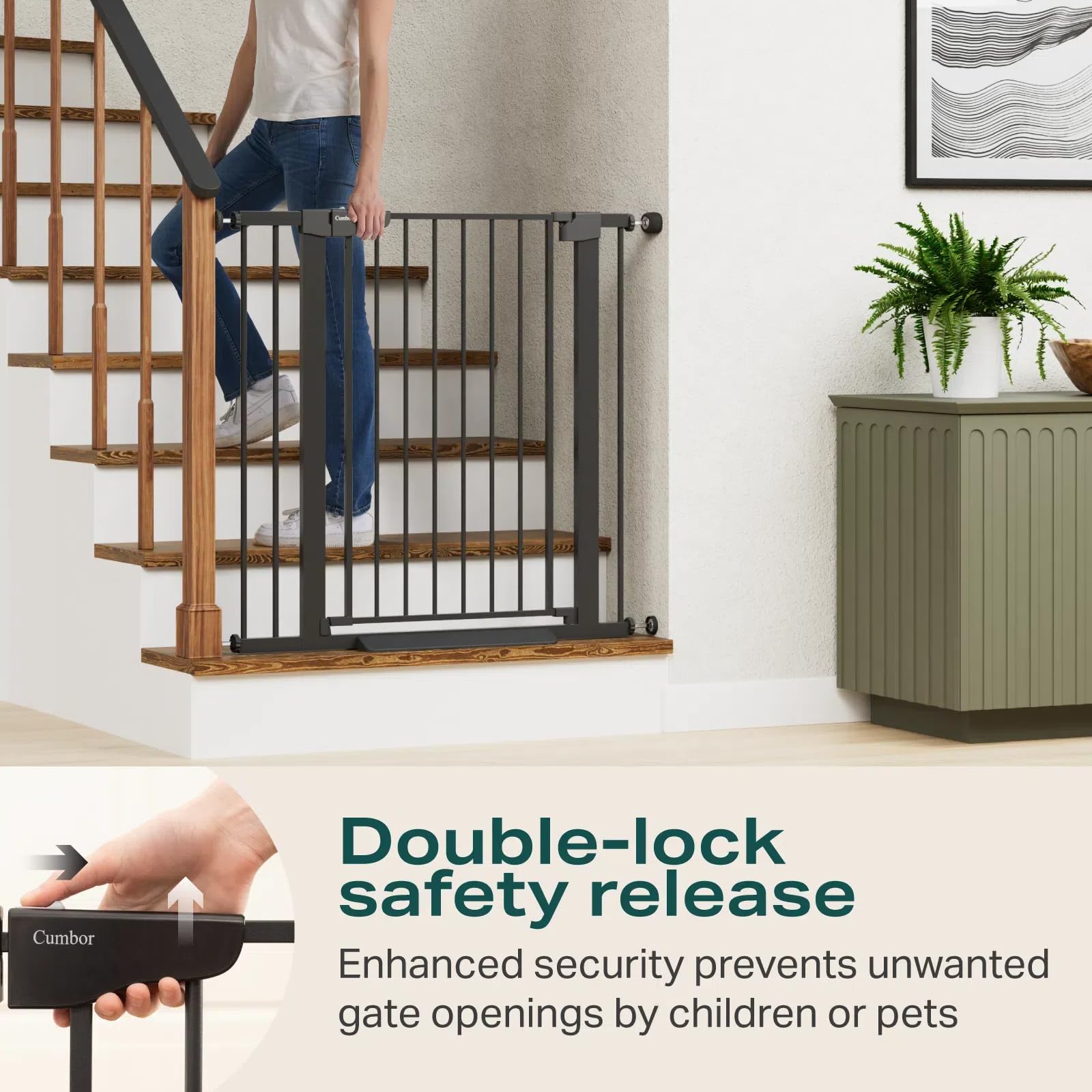 Cumbor 36'' Extra Tall Baby Gate for Dogs and Kids with Wide 2-Way Door, 29.7-40.6'' Width, and Auto Close Personal Safety for B