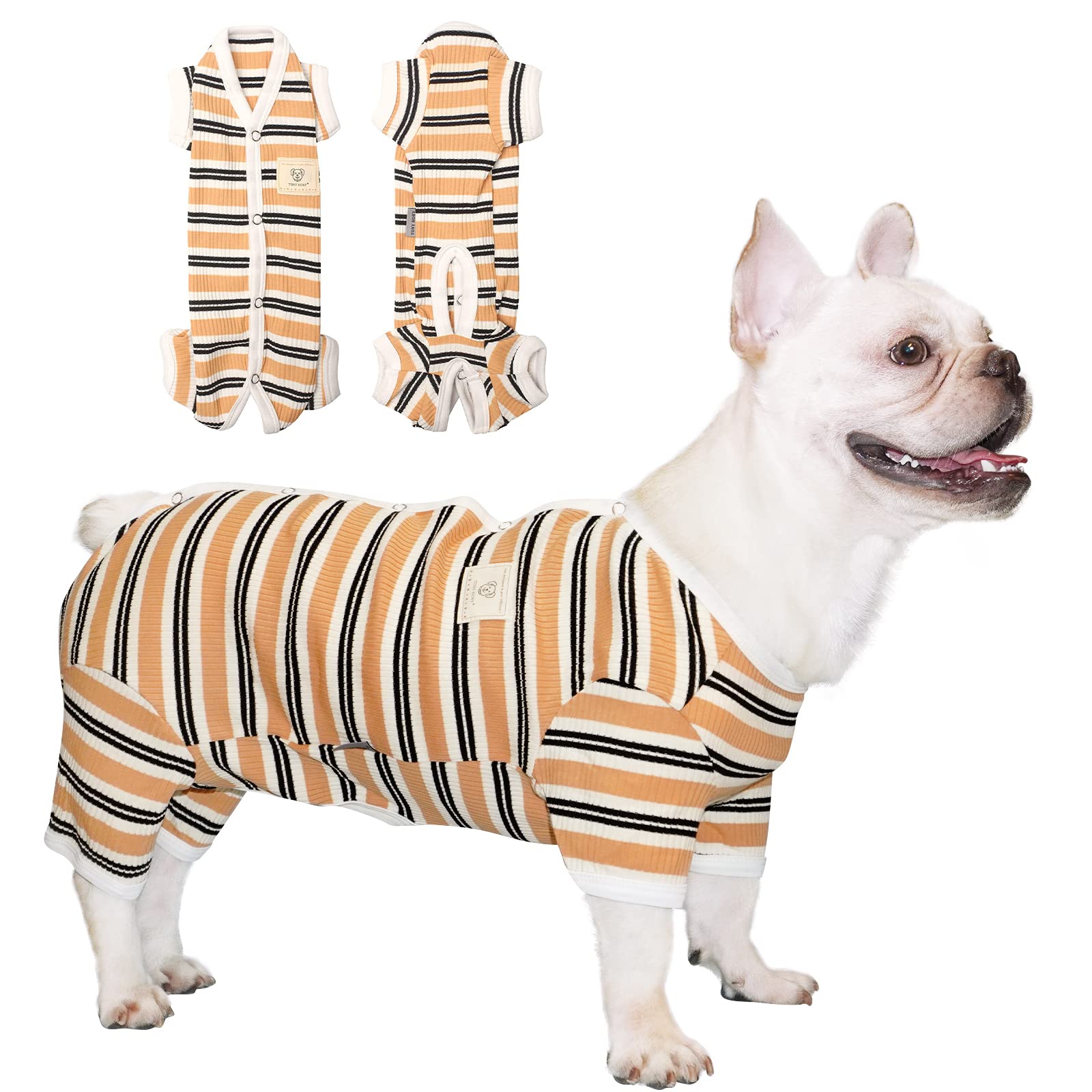 Tony Hoby Dog Pajamas With Brown Stripe, Jumpsuit For Small Medium Dog (Brown, Boy, L)