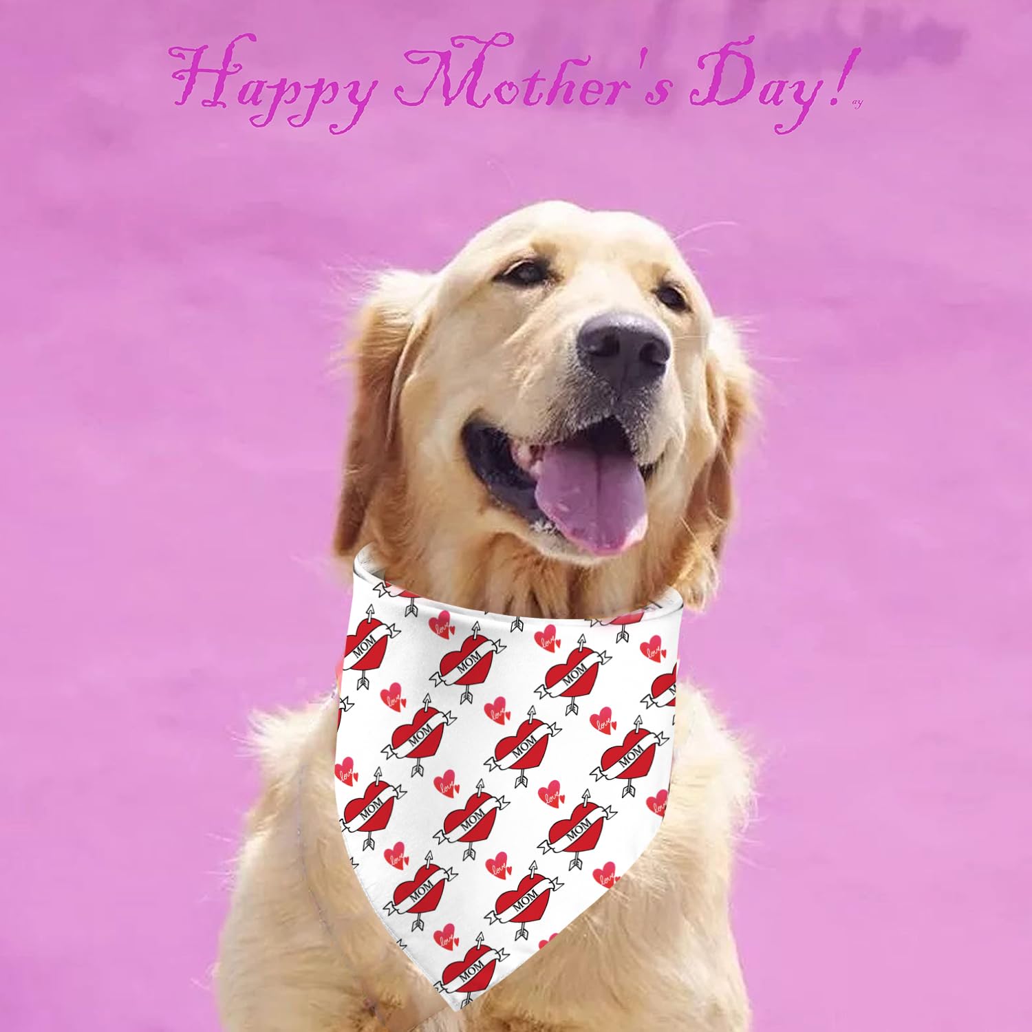 Mother'S Day Dog Bandanas Mom Heart Reversible Pet Scarf 2 Pack Happy Mama'S Girl Puppy Pink Dog Kerchief