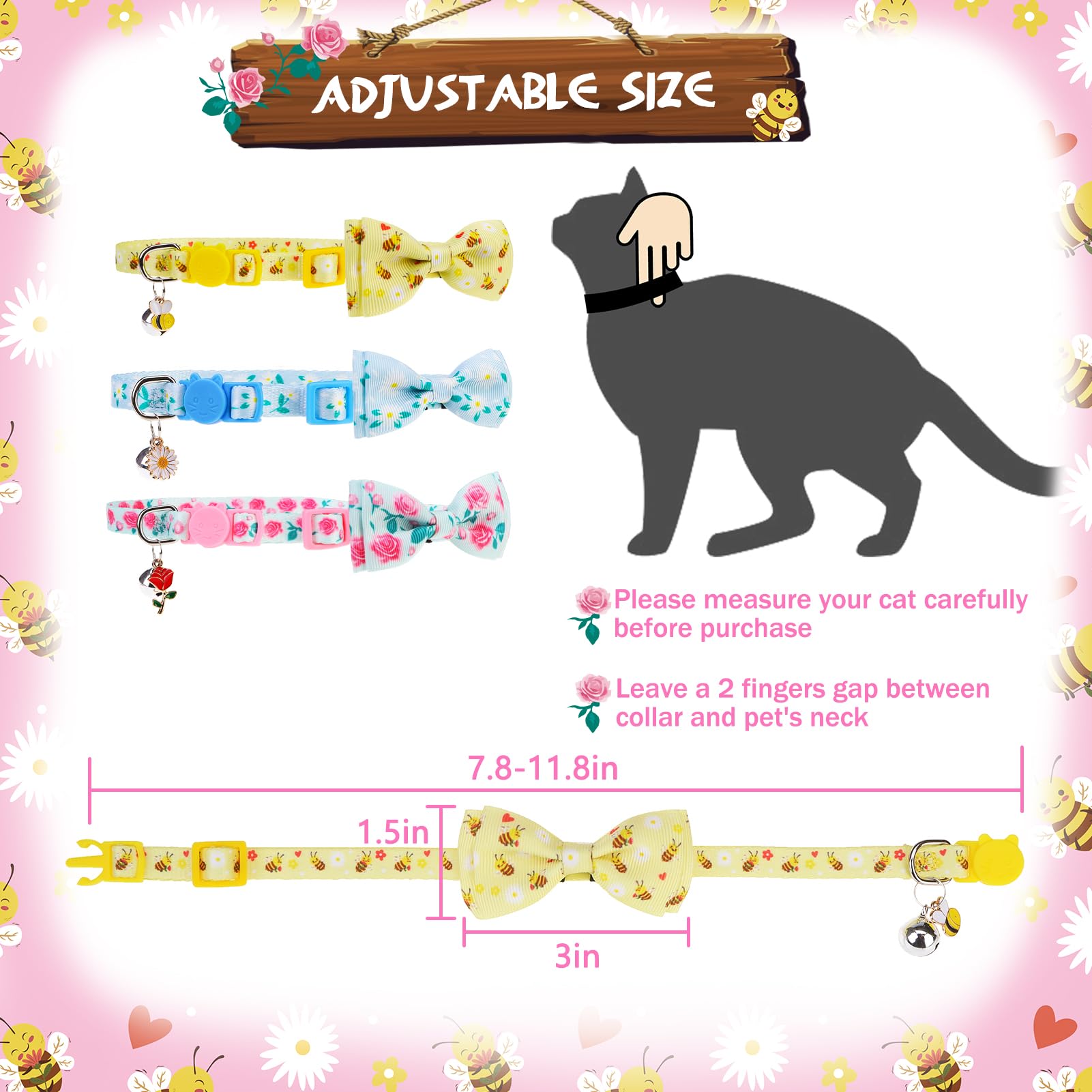 Pupteck Cat Collar With Bell Breakaway 3 Packs, Kitten Collar With Bowtie For Boy Girl Small Pets, Puppy, Bunny Outfit Costume