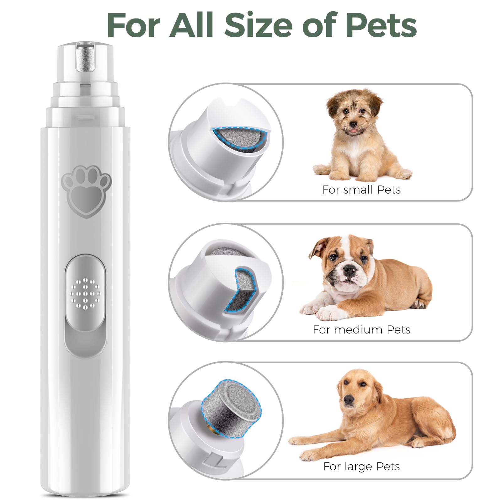 VIWIK Dog Nail Grinder - 2-Speed Rechargeable Trimmer for Large, Medium & Small Dogs, Quiet Electric Dremel Grooming Tool, White