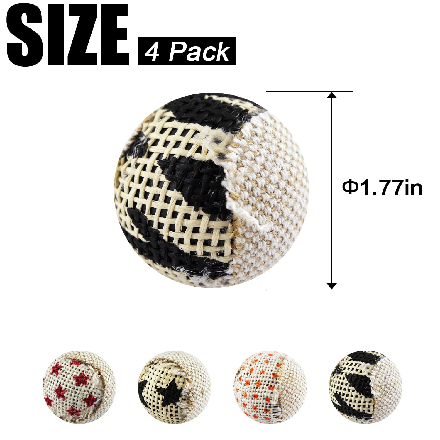 Ttcat Canvas Cat Toys Balls For Indoor Cats, Interactive Toys For Cat Kitty Kitten,4 Pack