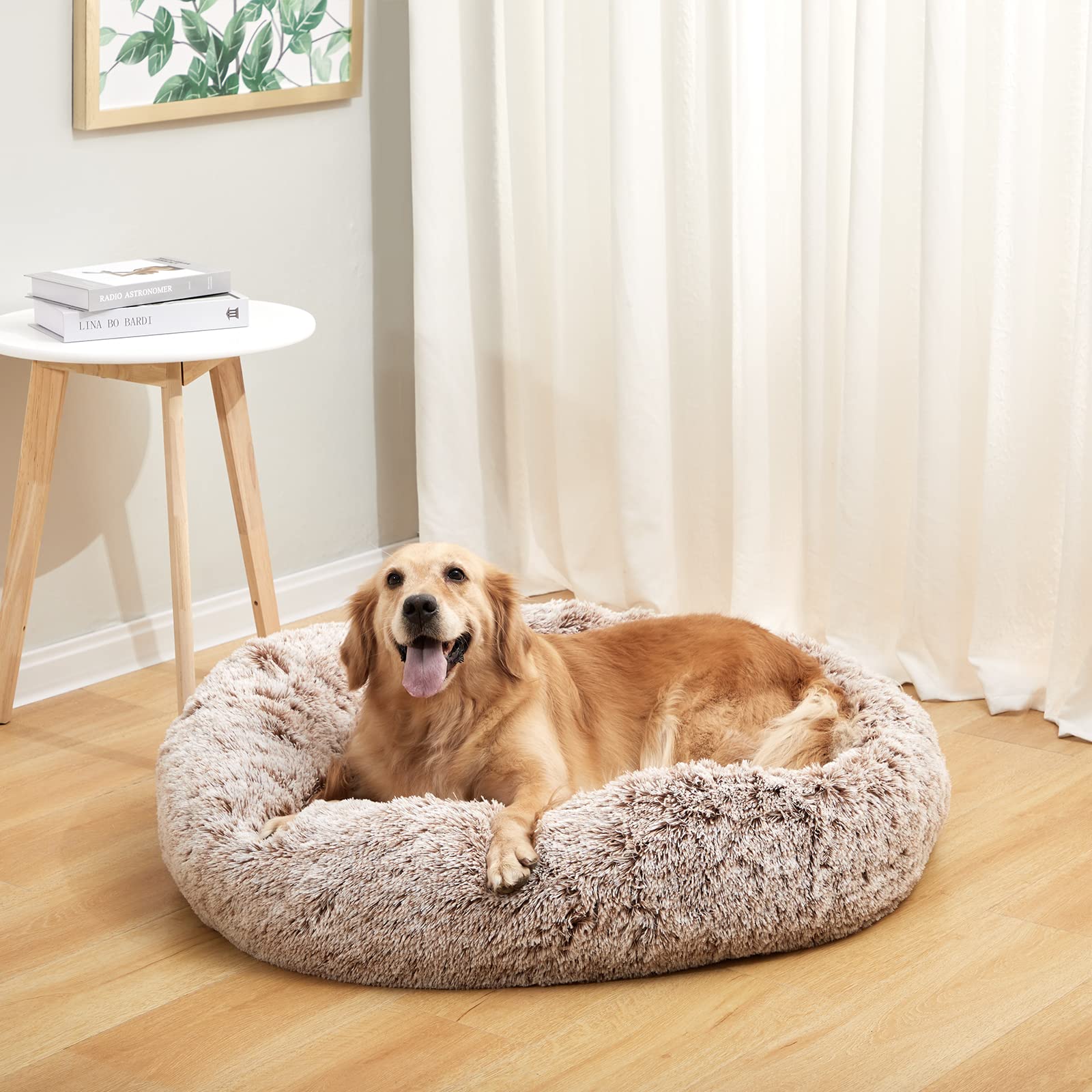 Bedfolks Calming Donut Dog Bed, 36 Inches Round Fluffy Dog Beds For Large Dogs, Anti-Anxiety Plush Dog Bed, Machine Washable Pet