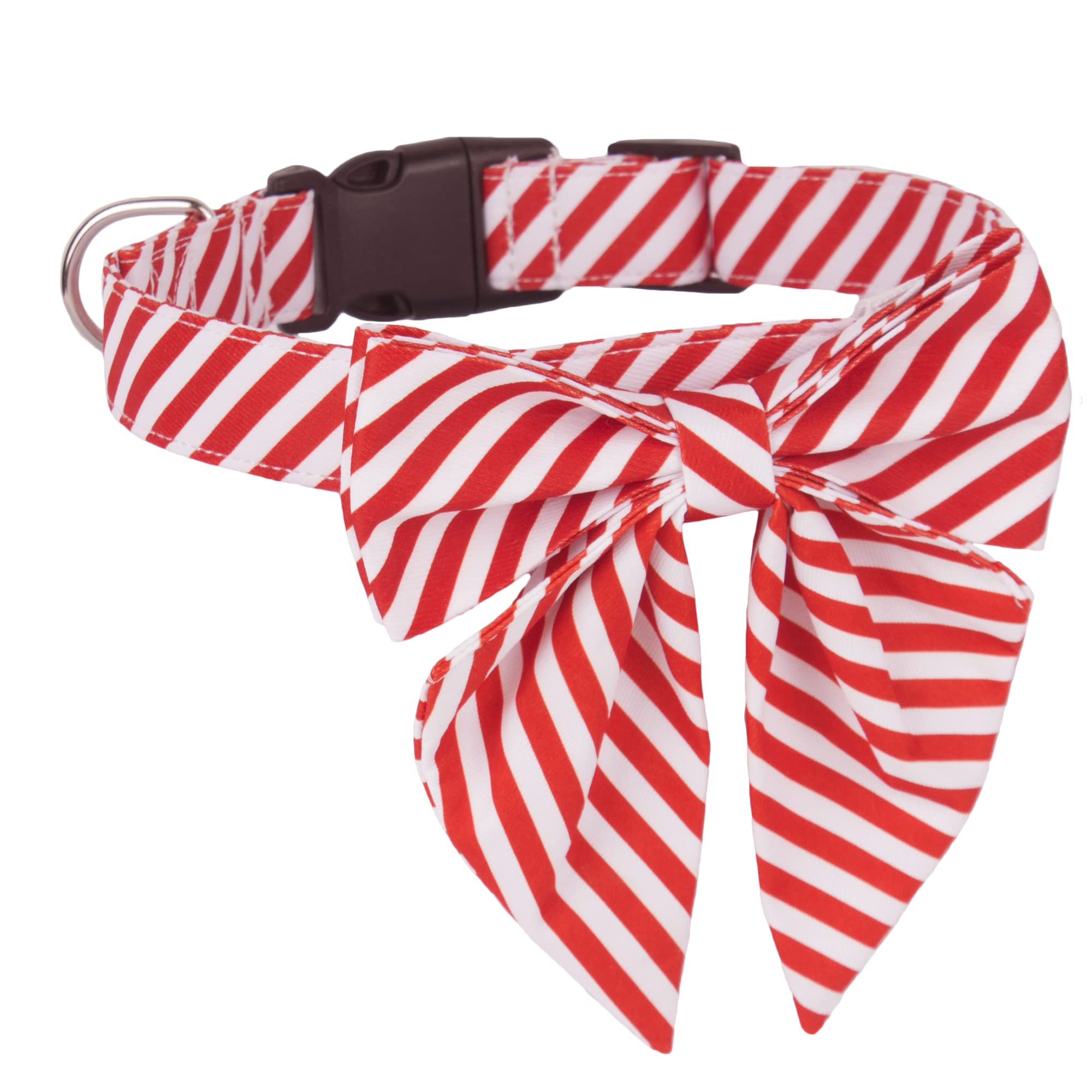 Adoggygo Christmas Dog Collar With Bow, Adjustable Cotton Stripe Bowtie Dog Christmas Collars For Small Medium Large Dogs Pets (Small, Red & White)