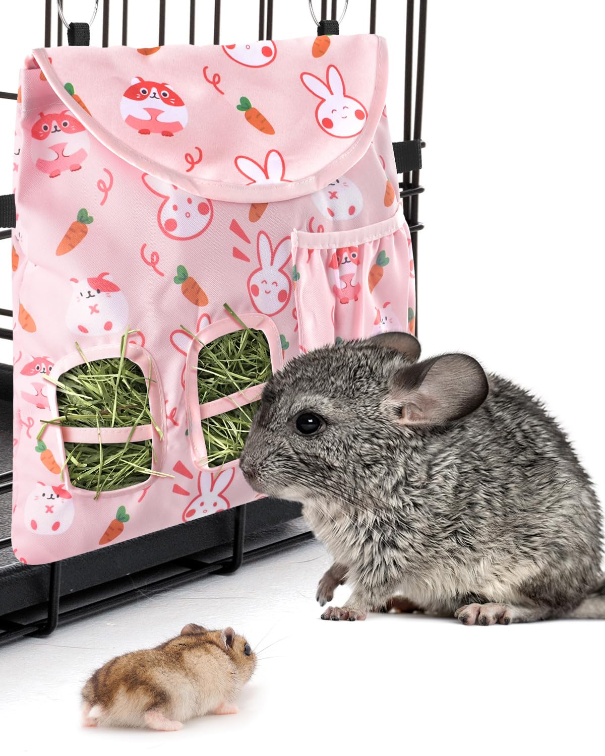 Bissap Rabbit Hay Feeder Bag, 2 Holes Hanging Hay Feeder Guinea Pig Hay Bag With Side Pocket For Rabbits Bunny Chinchillas Hamst